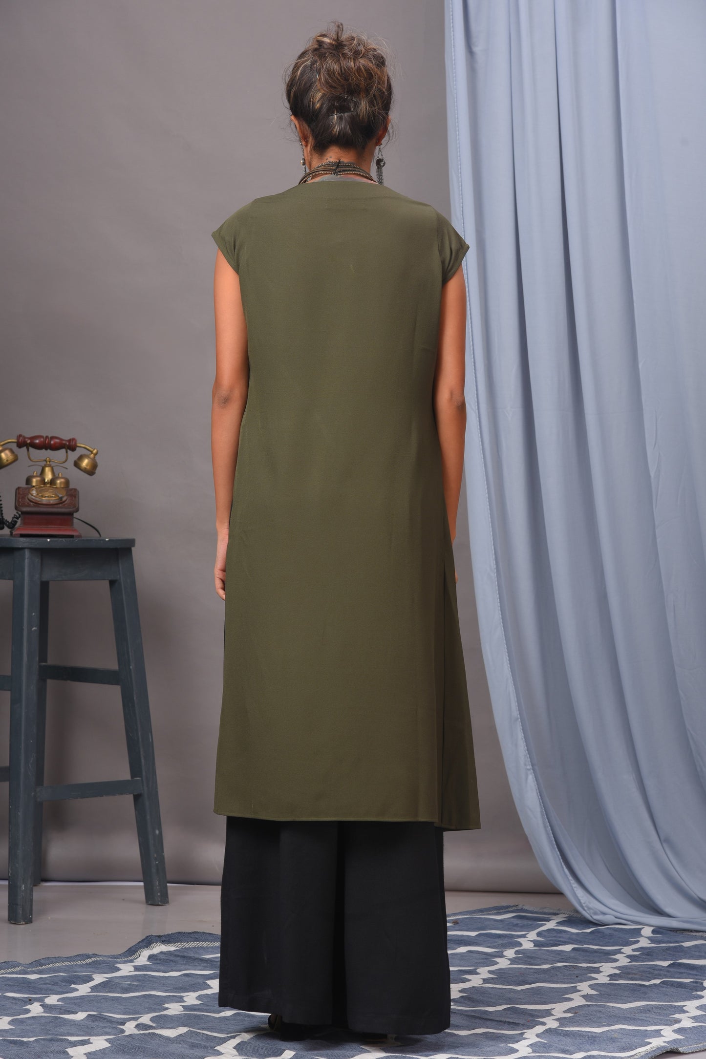 Olive Green Embroidered Crepe Tunic Set