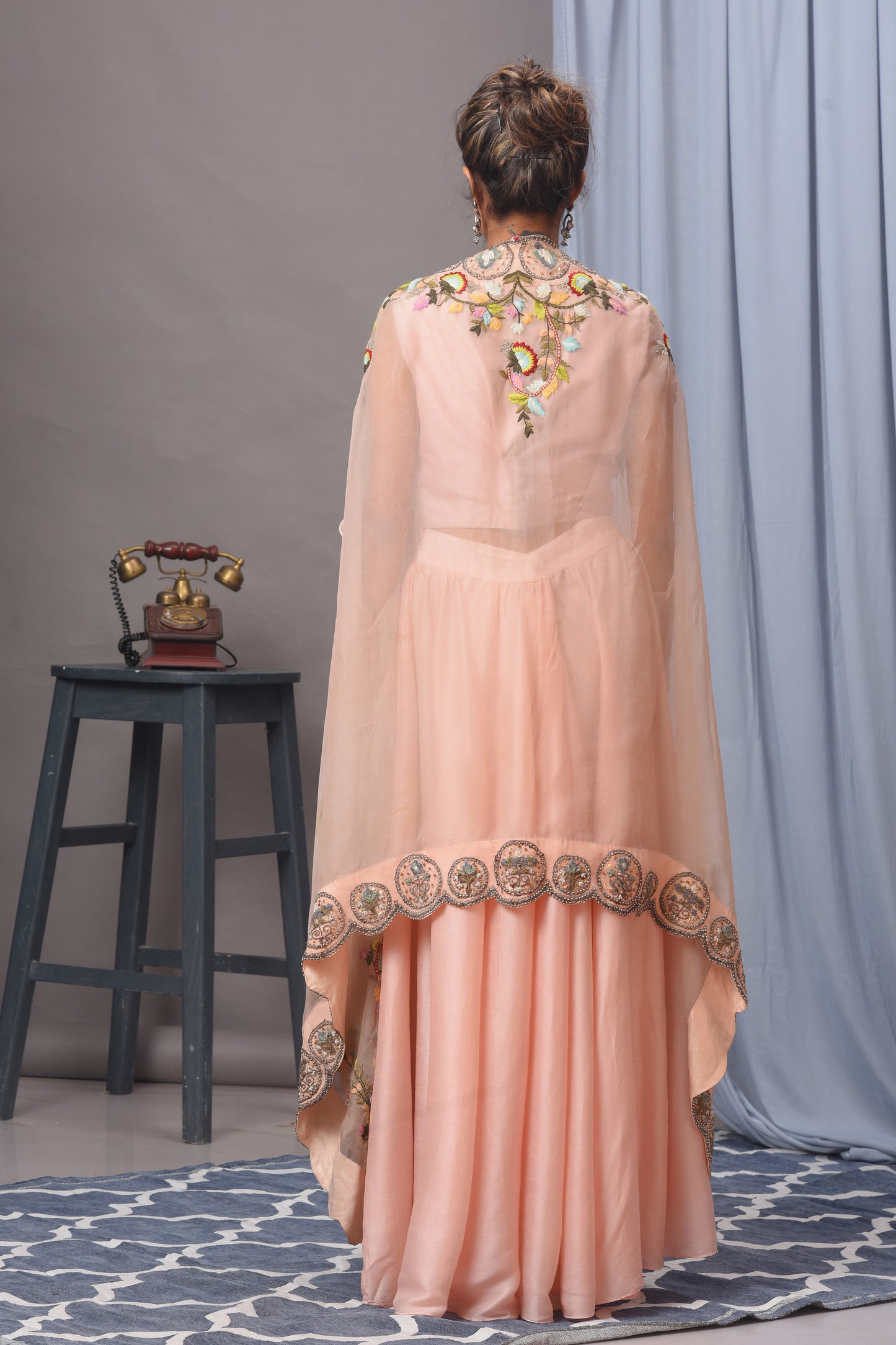 Baby Pink Bamberg Silk Embroidered Cape Sharara Set