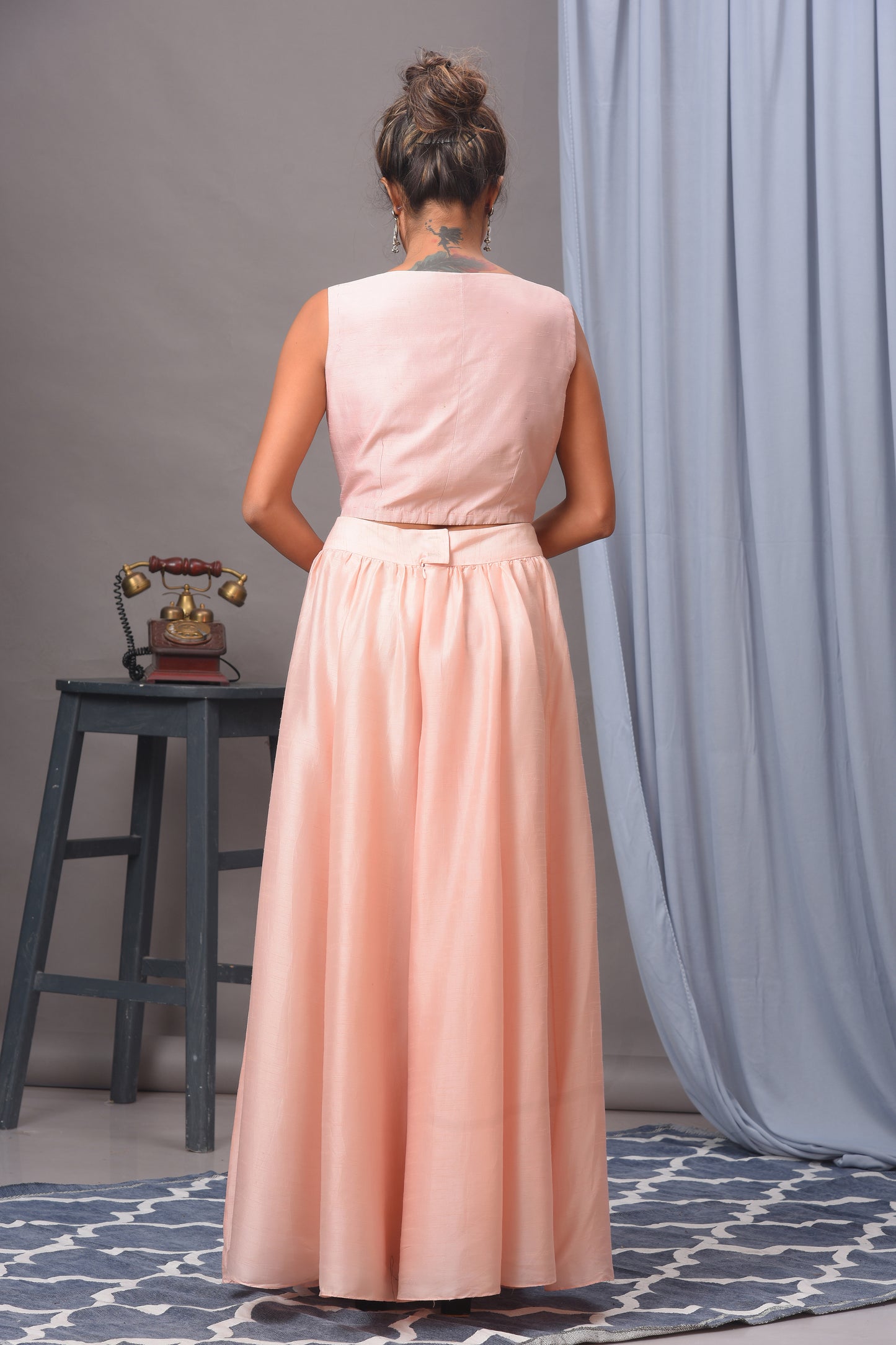Baby Pink Bamberg Silk Embroidered Cape Sharara Set