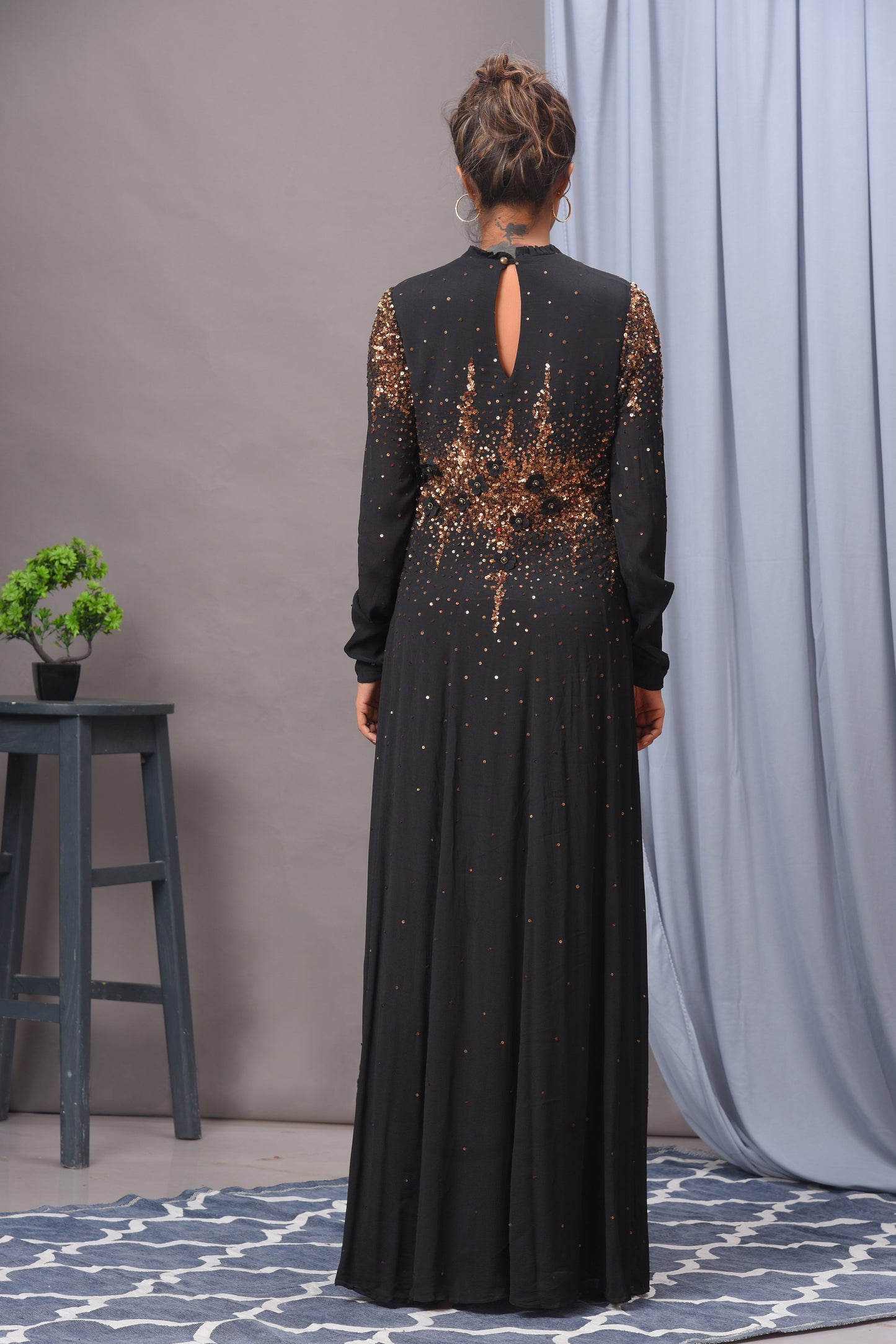 Black Chiffon Embroidered Gown
