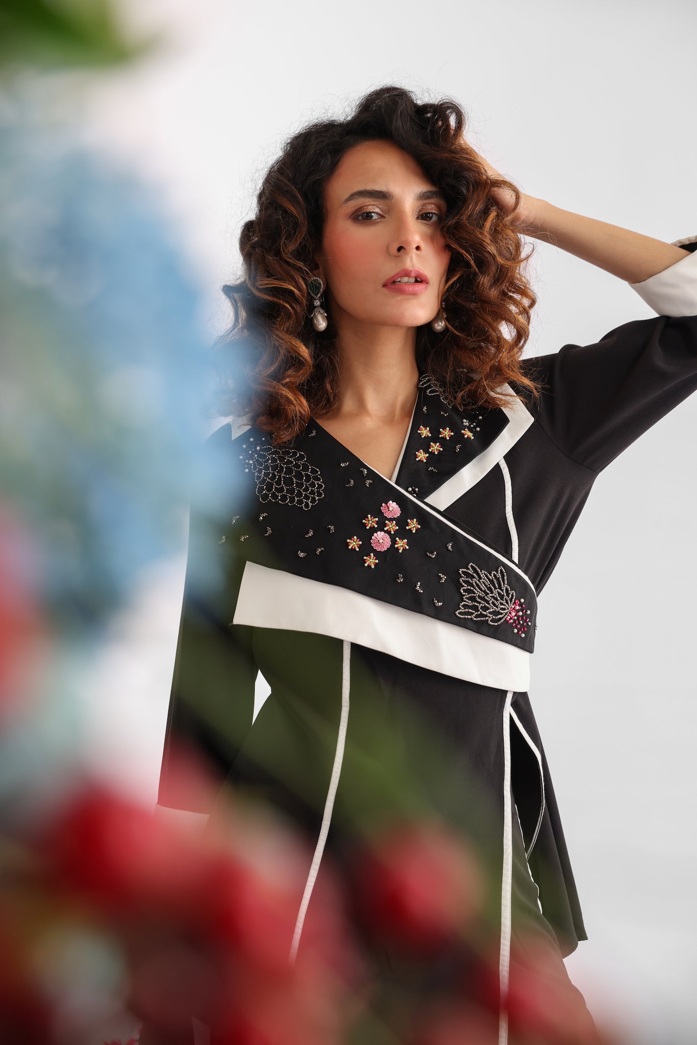 Black Overlap Embroidered Jacket Styled Top & Pant Co-ord Set