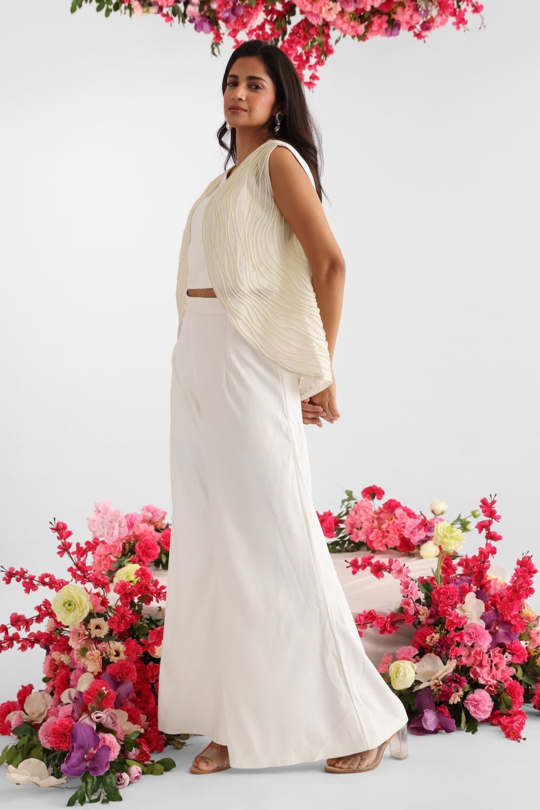 White Pearl Embroidered Serenity Jacket Set