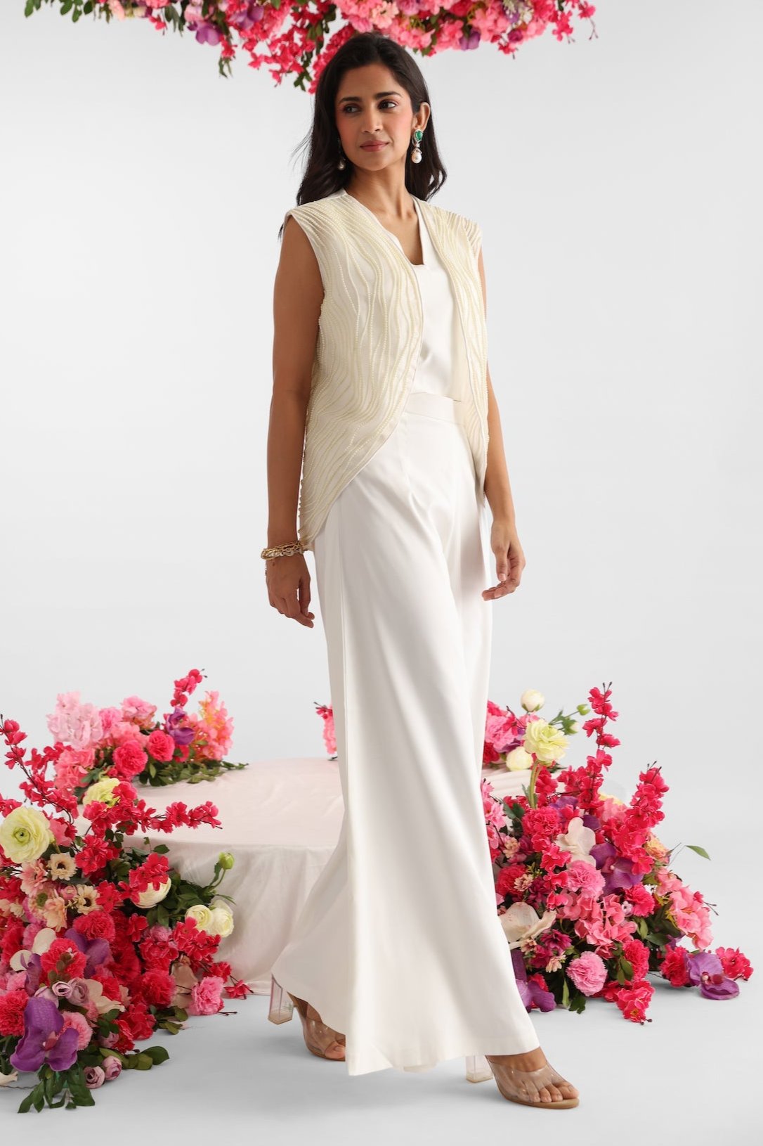 White Pearl Embroidered Serenity Jacket Set