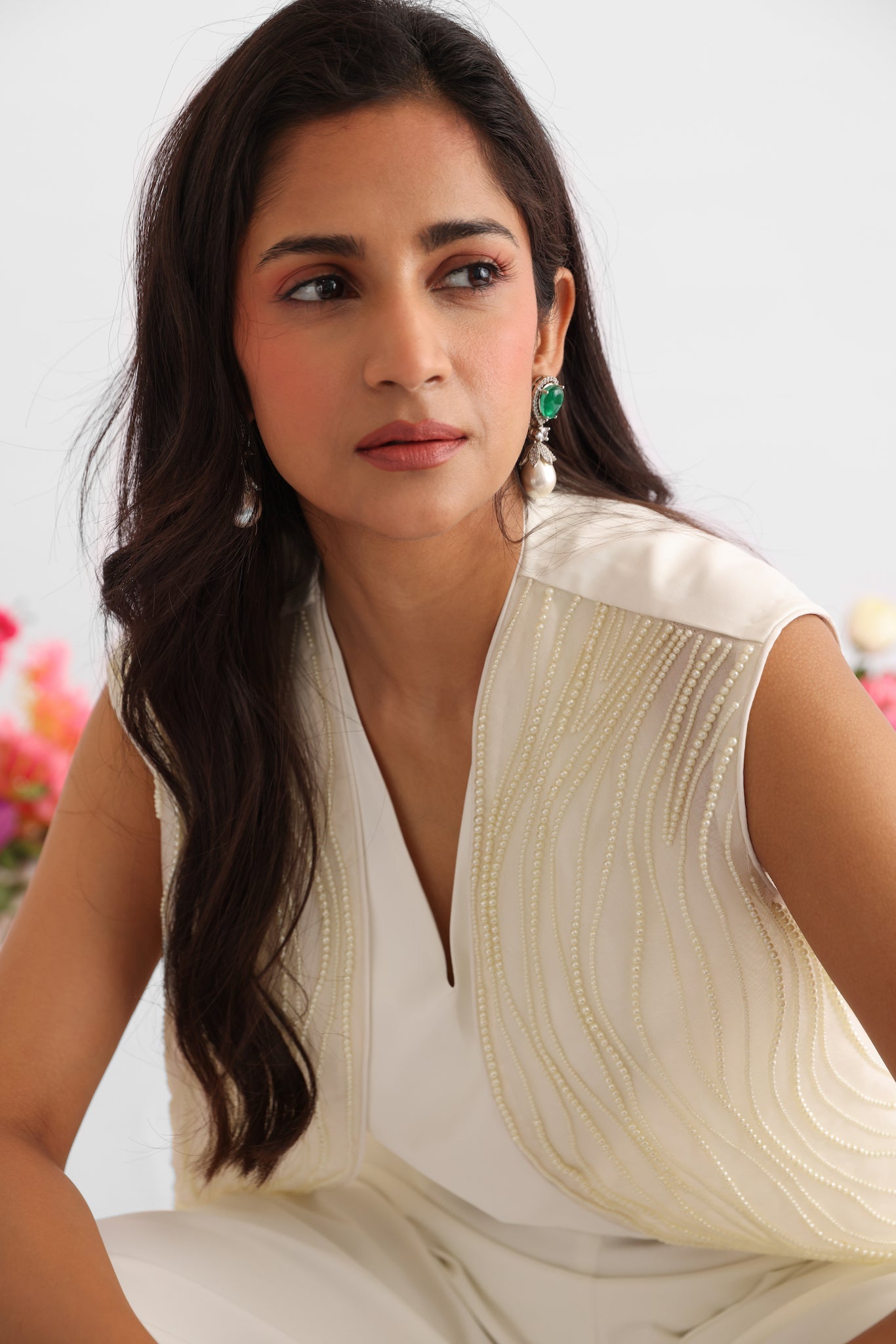 White Pearl Embroidered Serenity Jacket Set