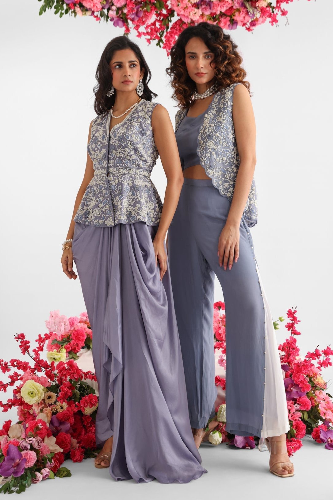 Icy Blue Peplum Top And Skirt Set