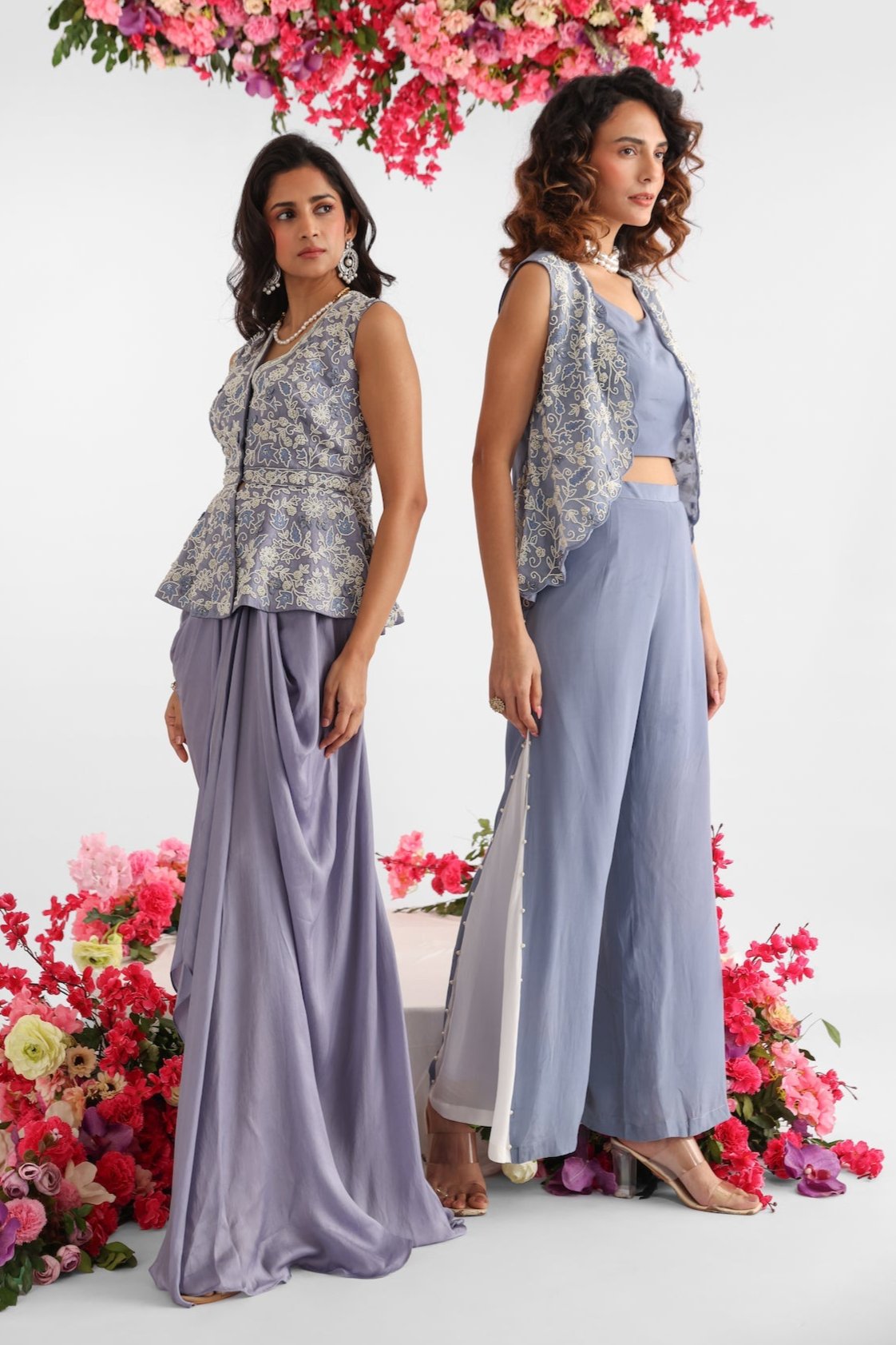 Icy Blue Peplum Top And Skirt Set