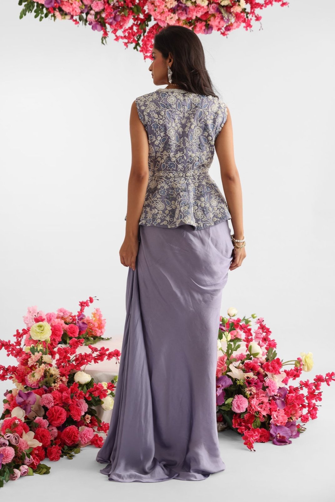Icy Blue Peplum Top And Skirt Set