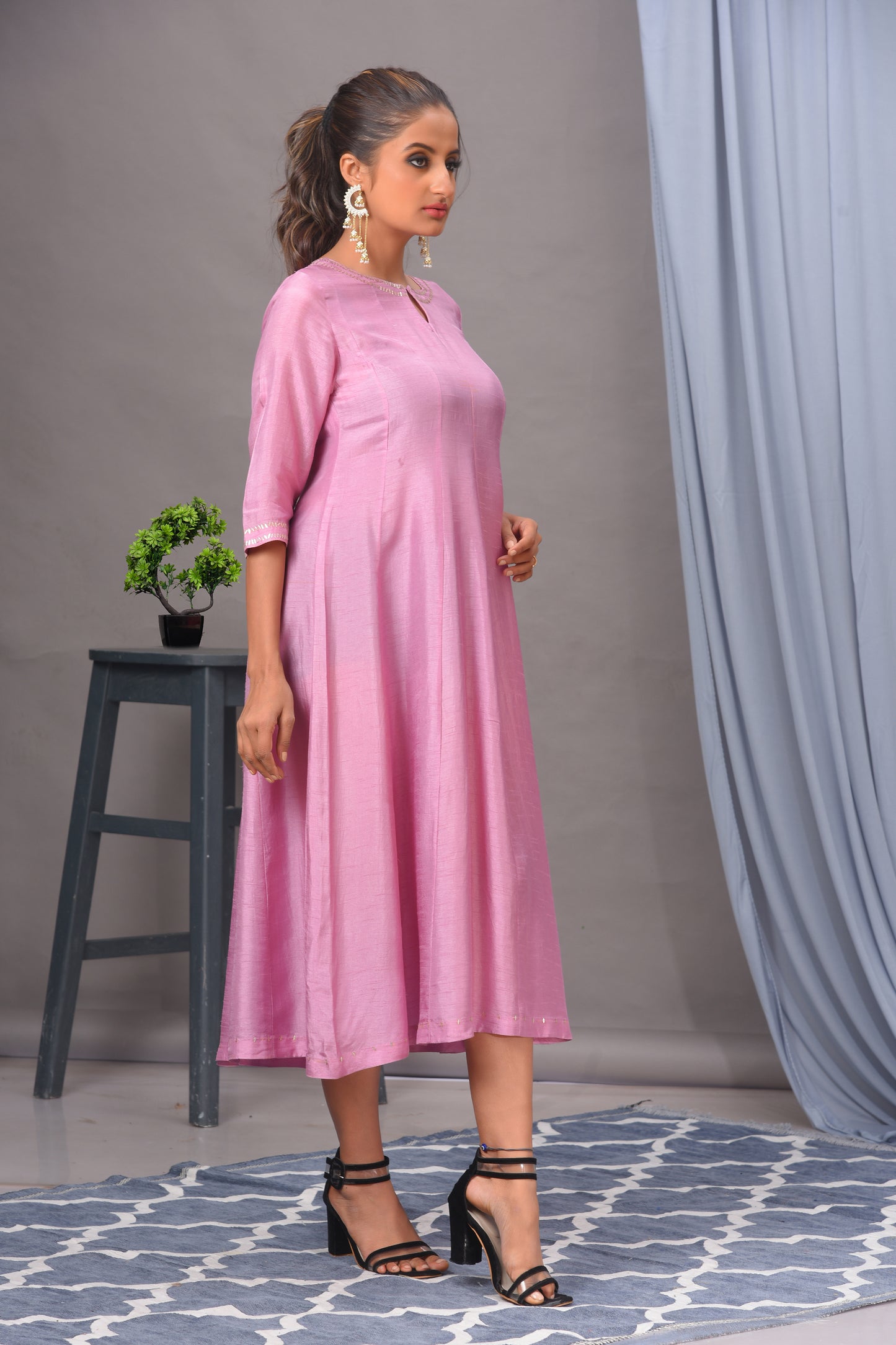 Rose Pink Bamberg Silk Solid Patterned Dress
