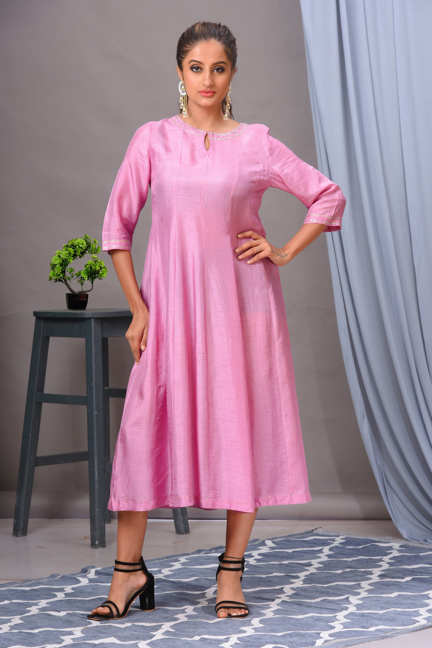 Rose Pink Bamberg Silk Solid Patterned Dress
