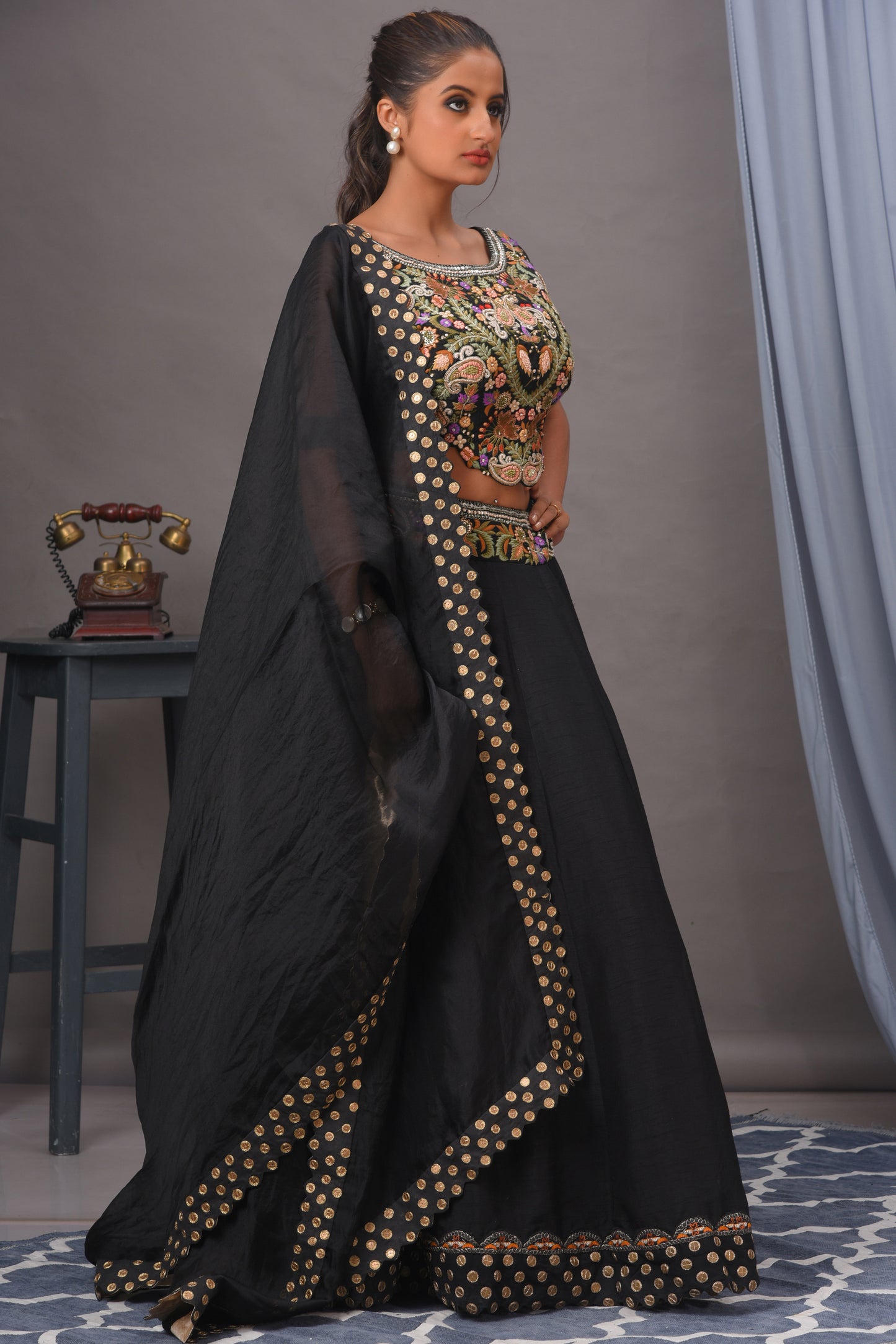 Black Embroidered Bamberg Silk Lehenga Set