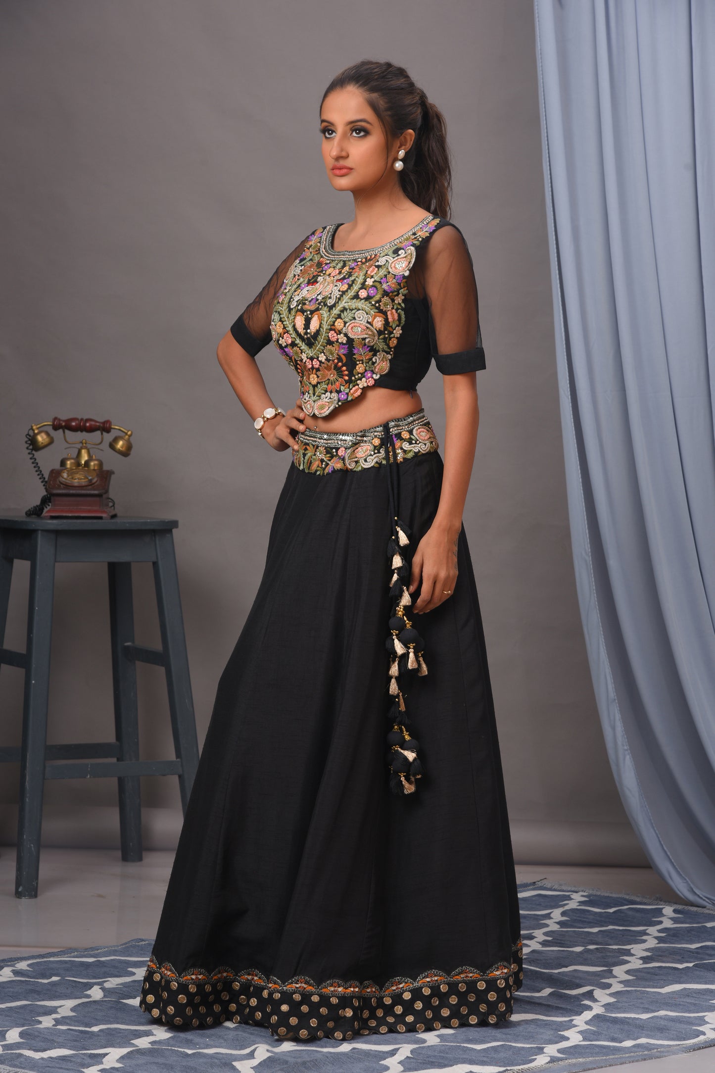 Black Embroidered Bamberg Silk Lehenga Set