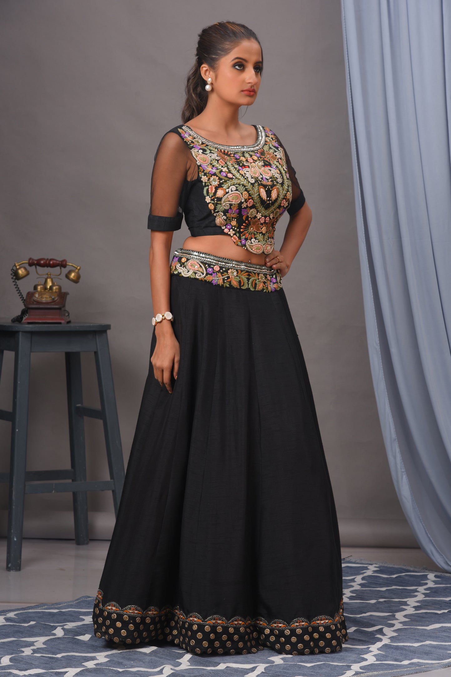 Black Embroidered Bamberg Silk Lehenga Set