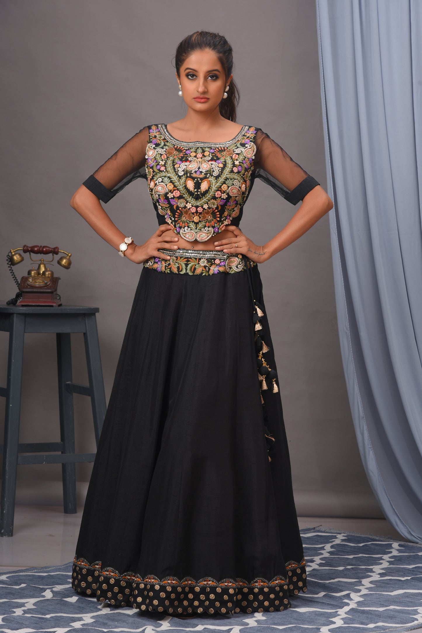 Black Embroidered Bamberg Silk Lehenga Set