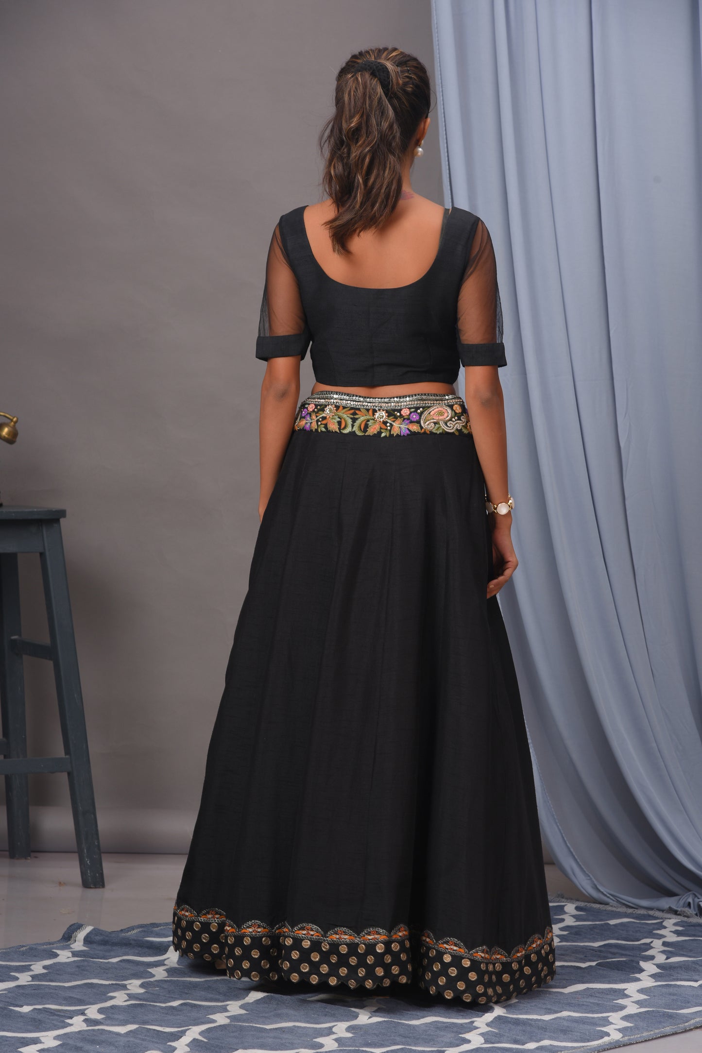 Black Embroidered Bamberg Silk Lehenga Set