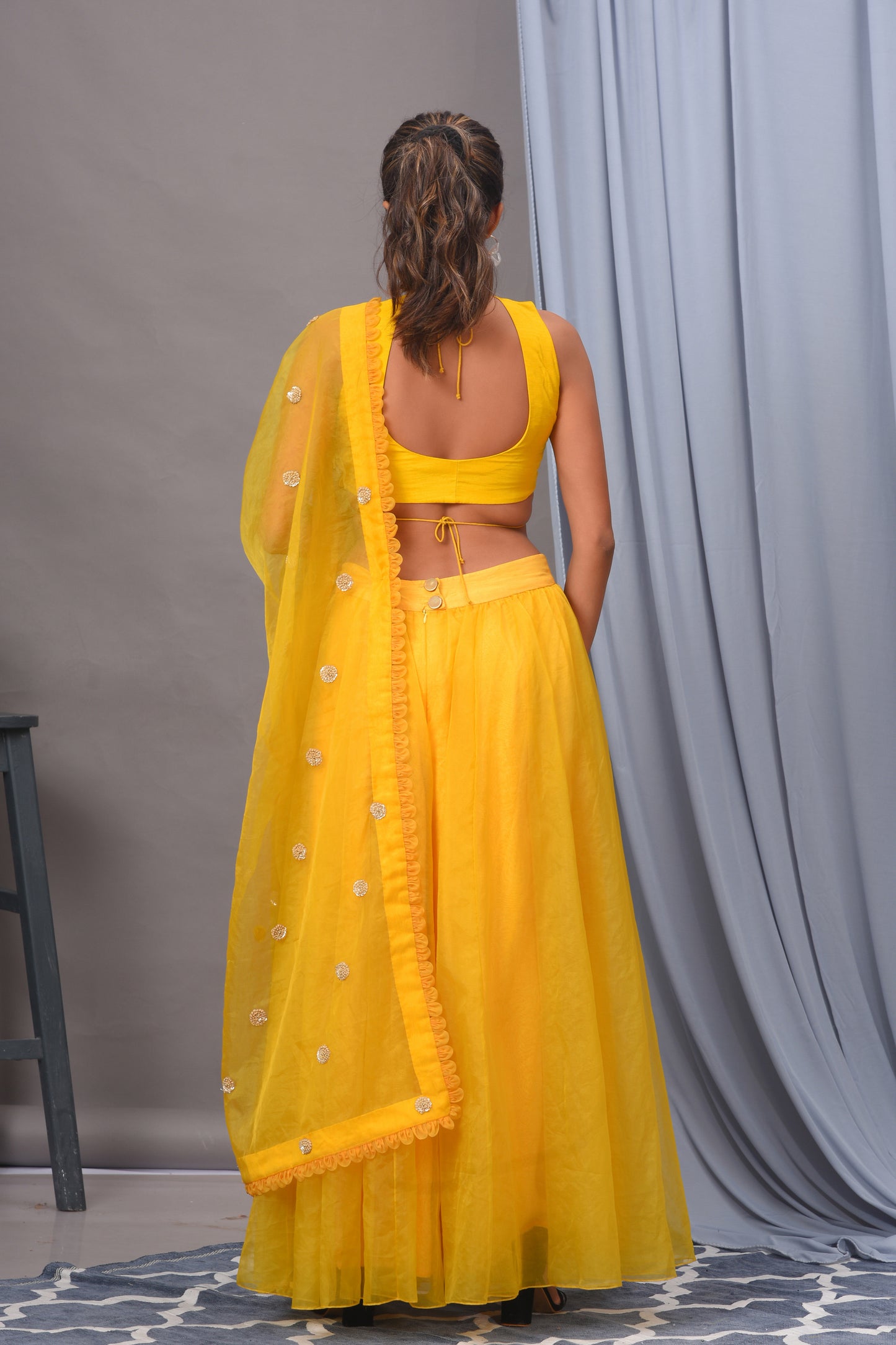 Yellow Silk and Organza Sharara Set