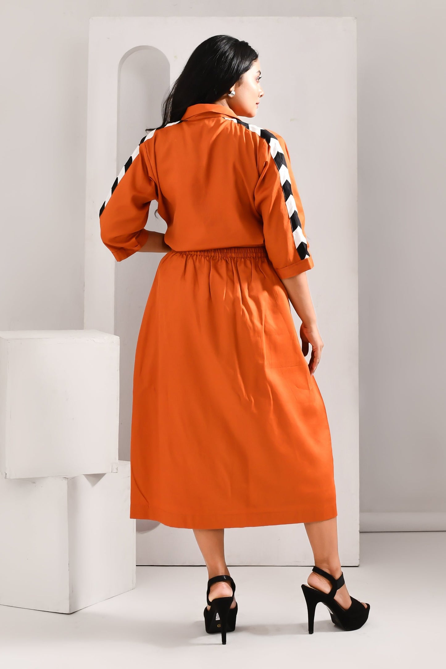 Flame Orange Blended Cotton Pocket Style Co Ord Set - Golden Muslin