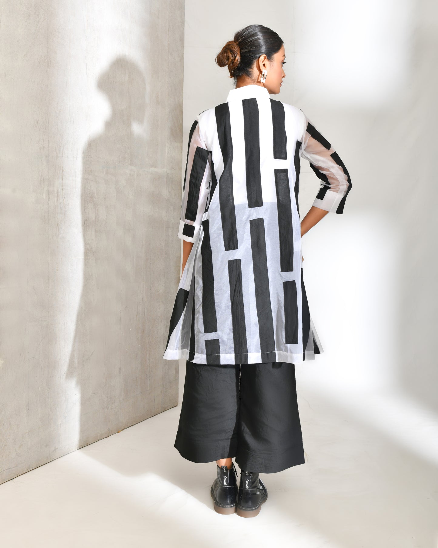 Black And White Cotton And Organza Jacket Co-ord Set