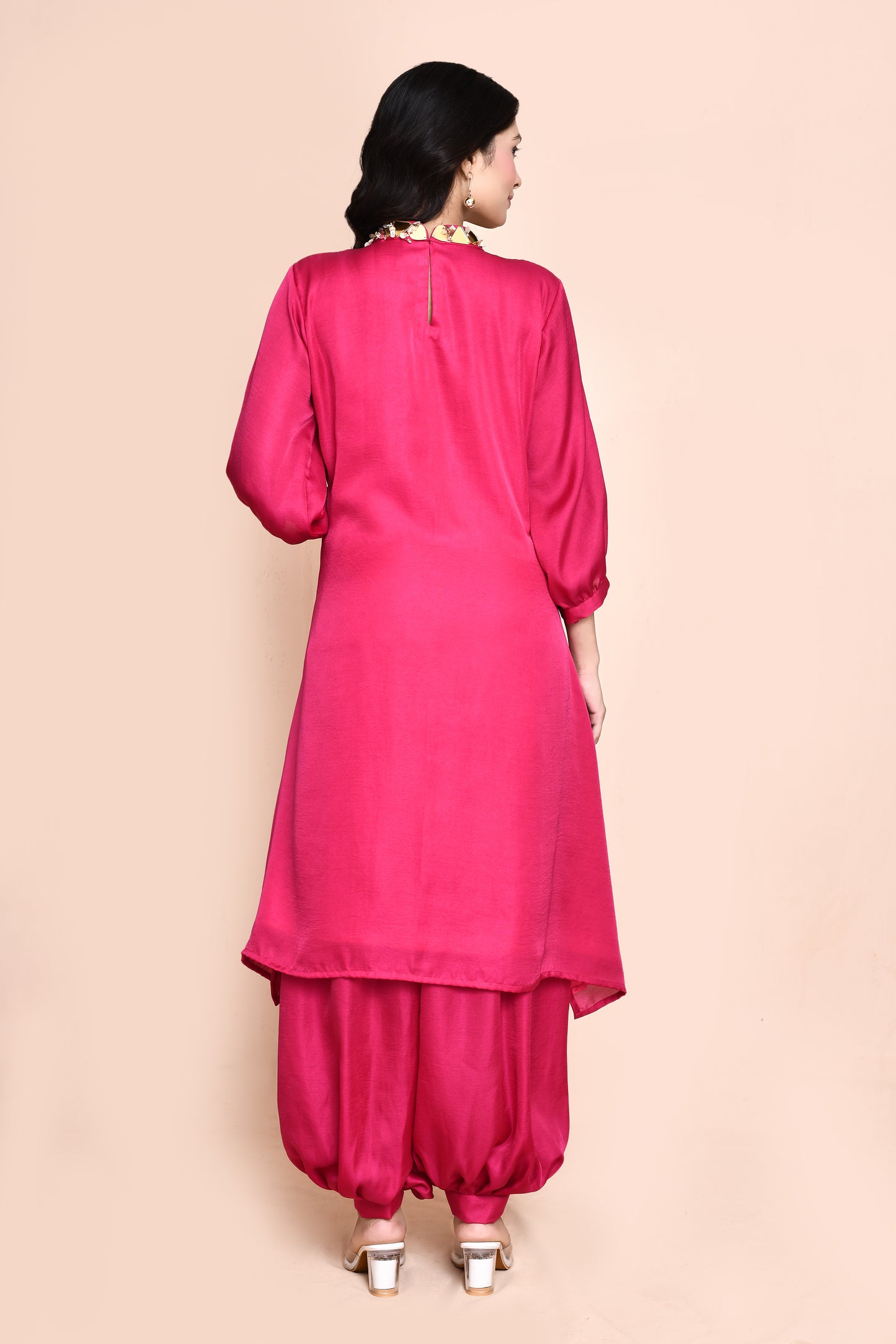 Fuchsia Pink Silk Afgani Kurta Set