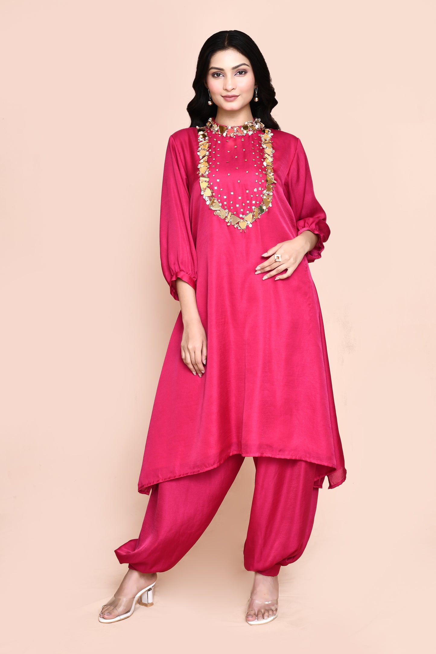 Fuchsia Pink Silk Afgani Kurta Set