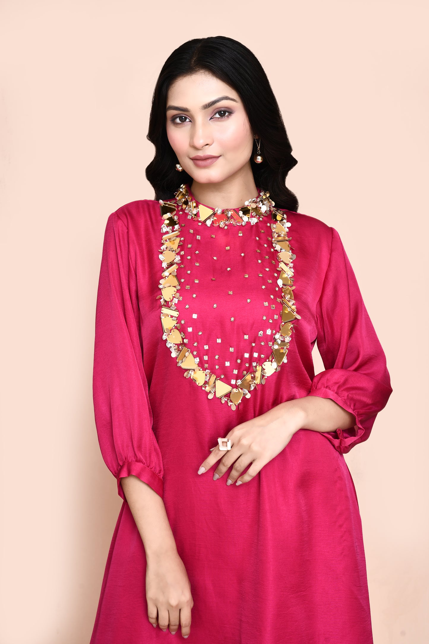 Fuchsia Pink Silk Afgani Kurta Set