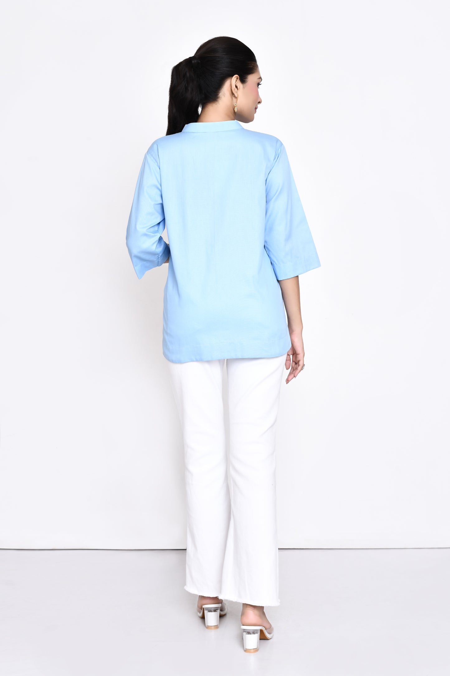 Sky Blue Cotton Embellished Shirt