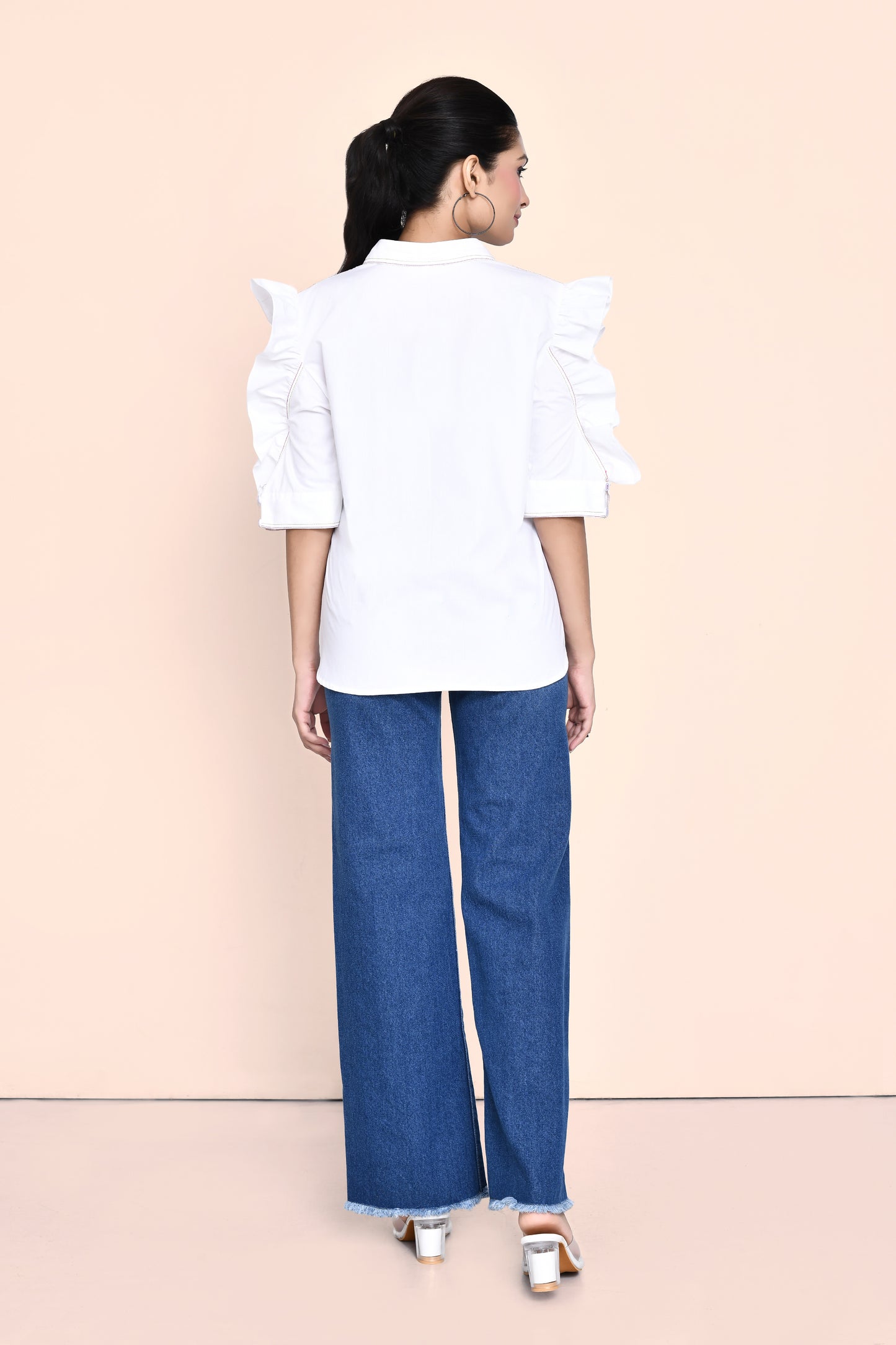 White Cotton Shirt with Thread Work