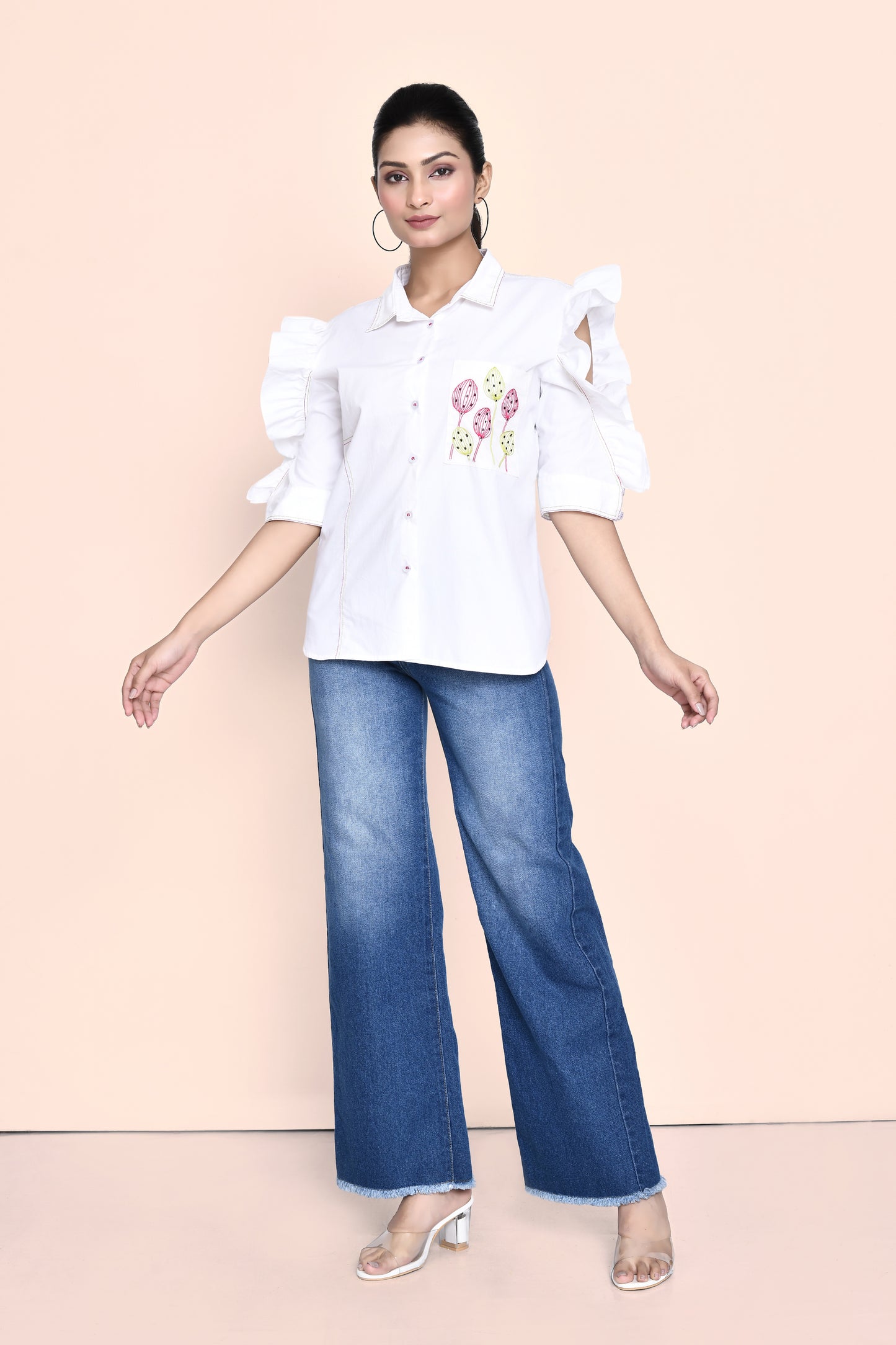 White Cotton Shirt with Thread Work