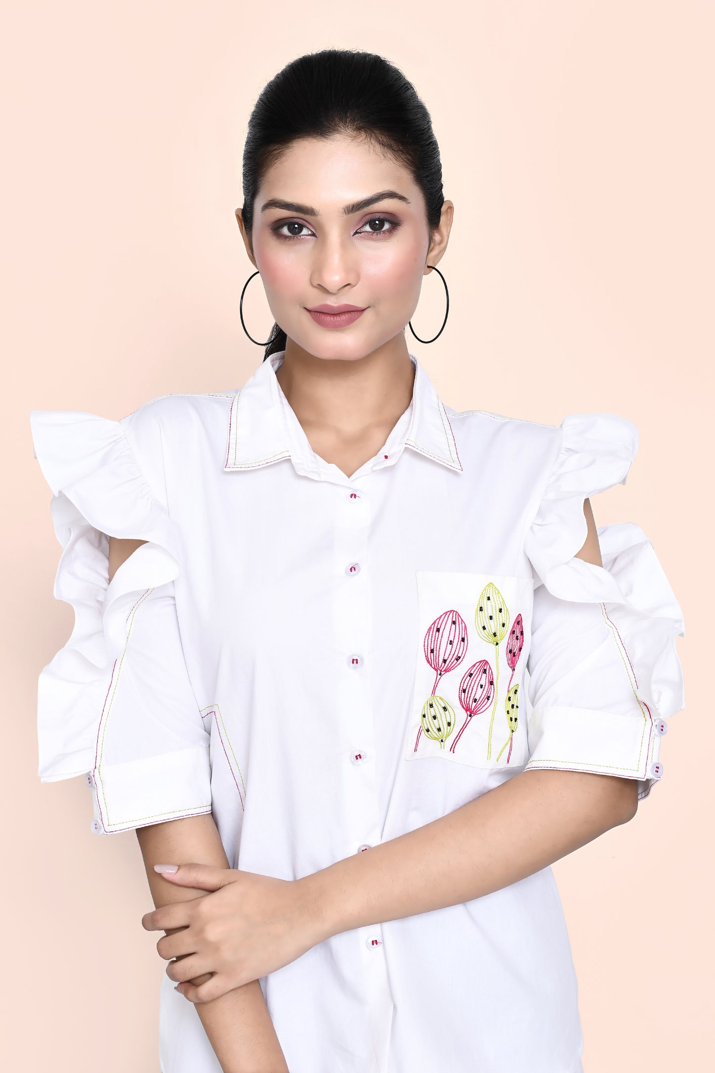 White Cotton Shirt with Thread Work