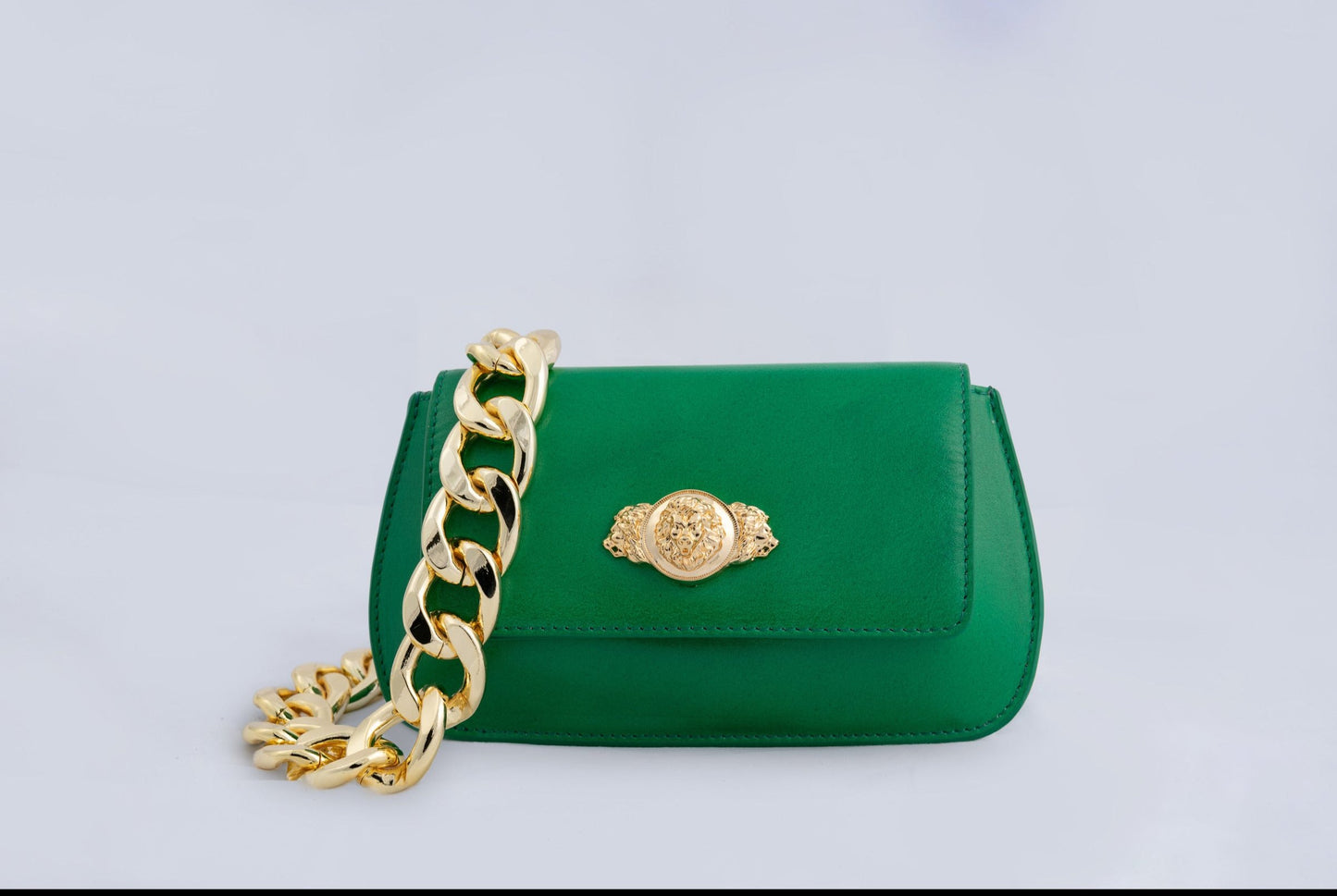 Alluring Metal Embellishment Elite Solid Green Leather Clutch