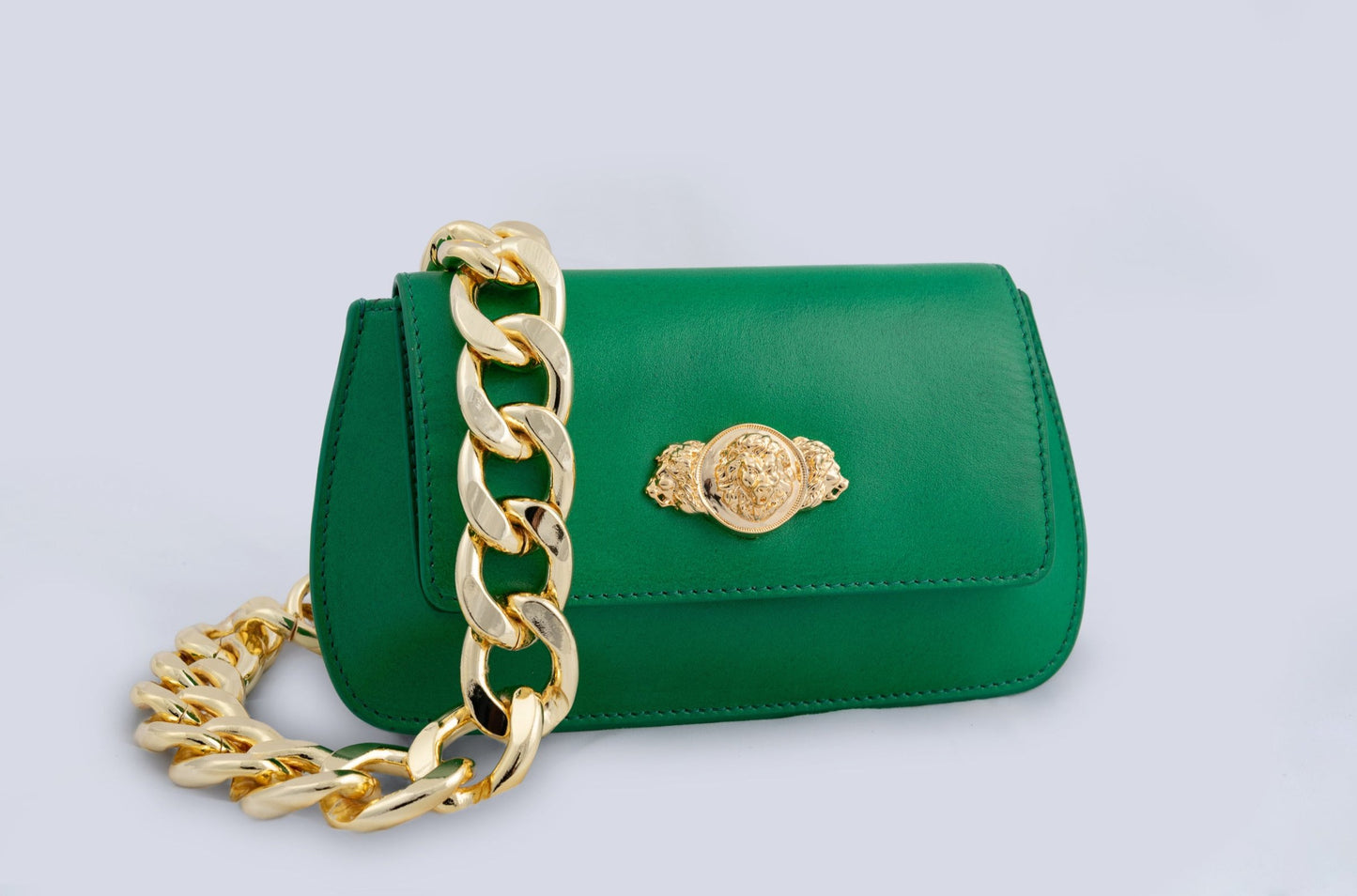 Alluring Metal Embellishment Elite Solid Green Leather Clutch