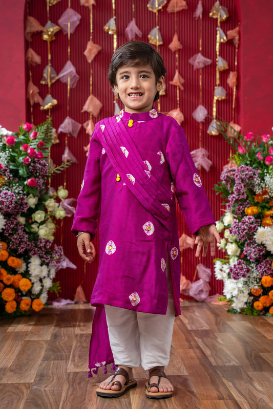 Vibrant Magenta Tie dye Embroidered Kurta Set