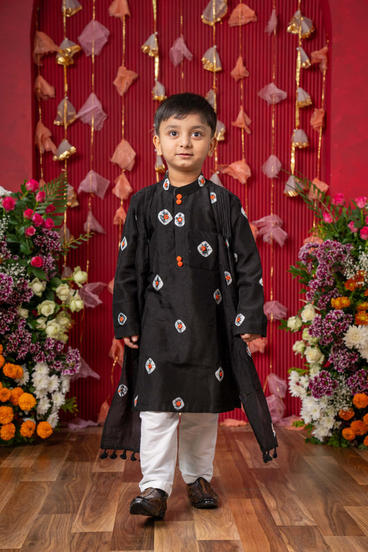 Black Embroidered Kurta Set for Boys