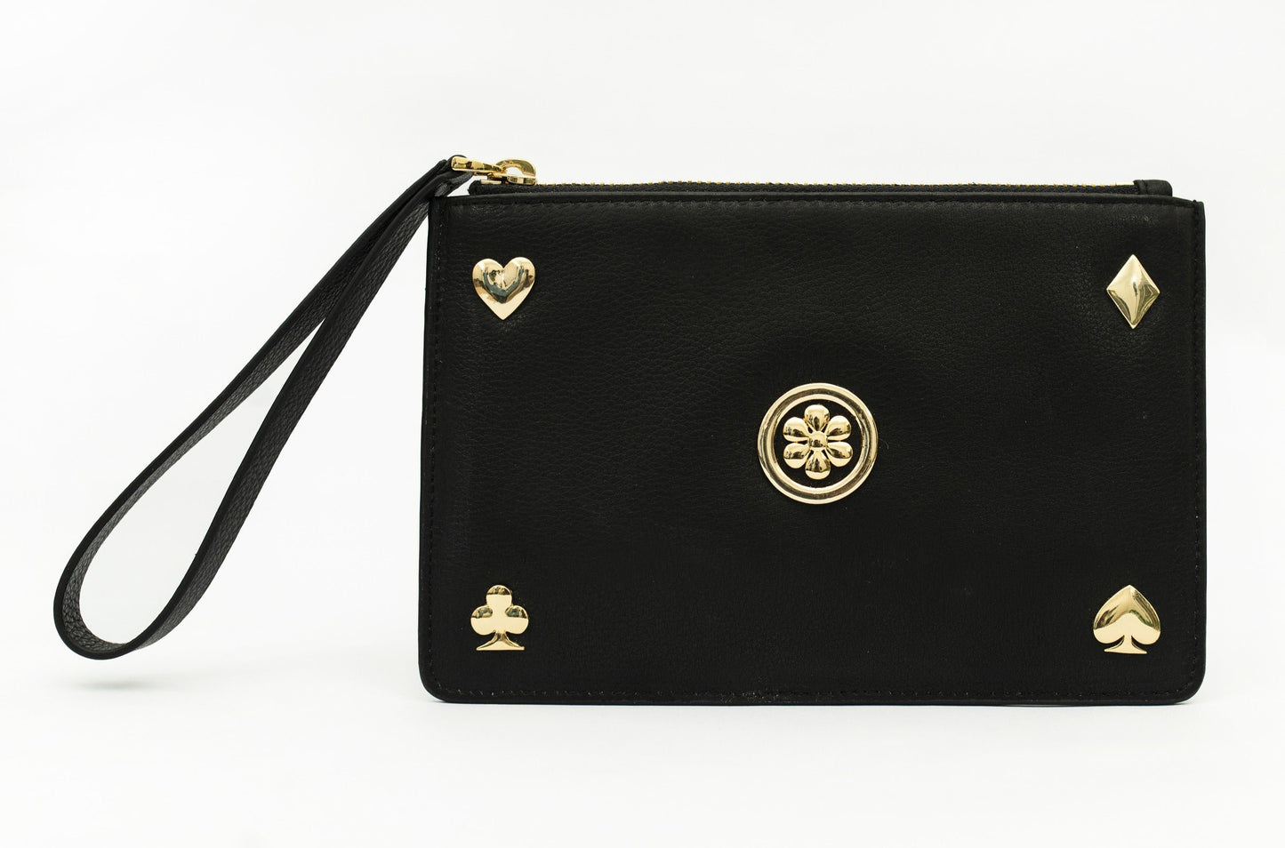Bold Black Colored Metal Embellished Leather Handbag