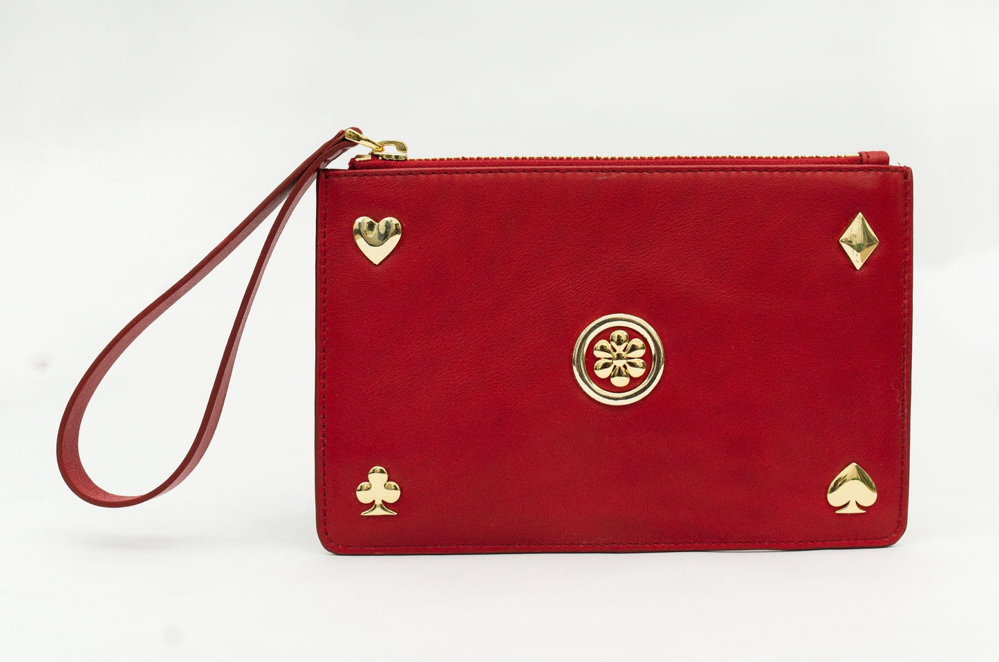 Stylish Red Metal Worked Leather Bag