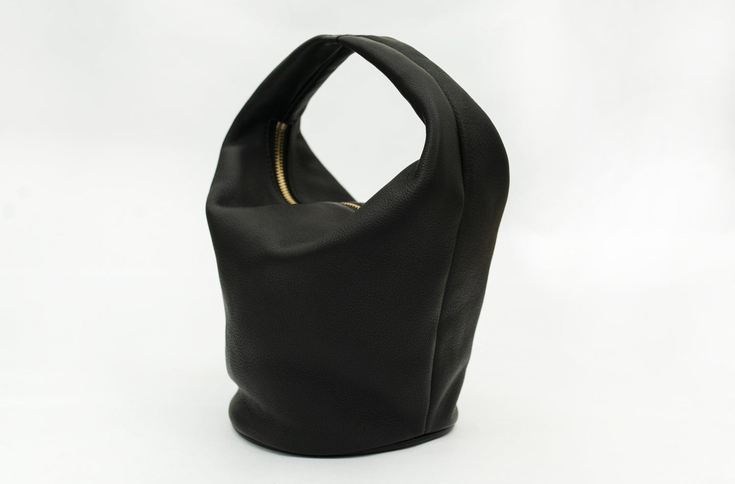 Striking Metal Embellished Studio Black Leather Basket Bag