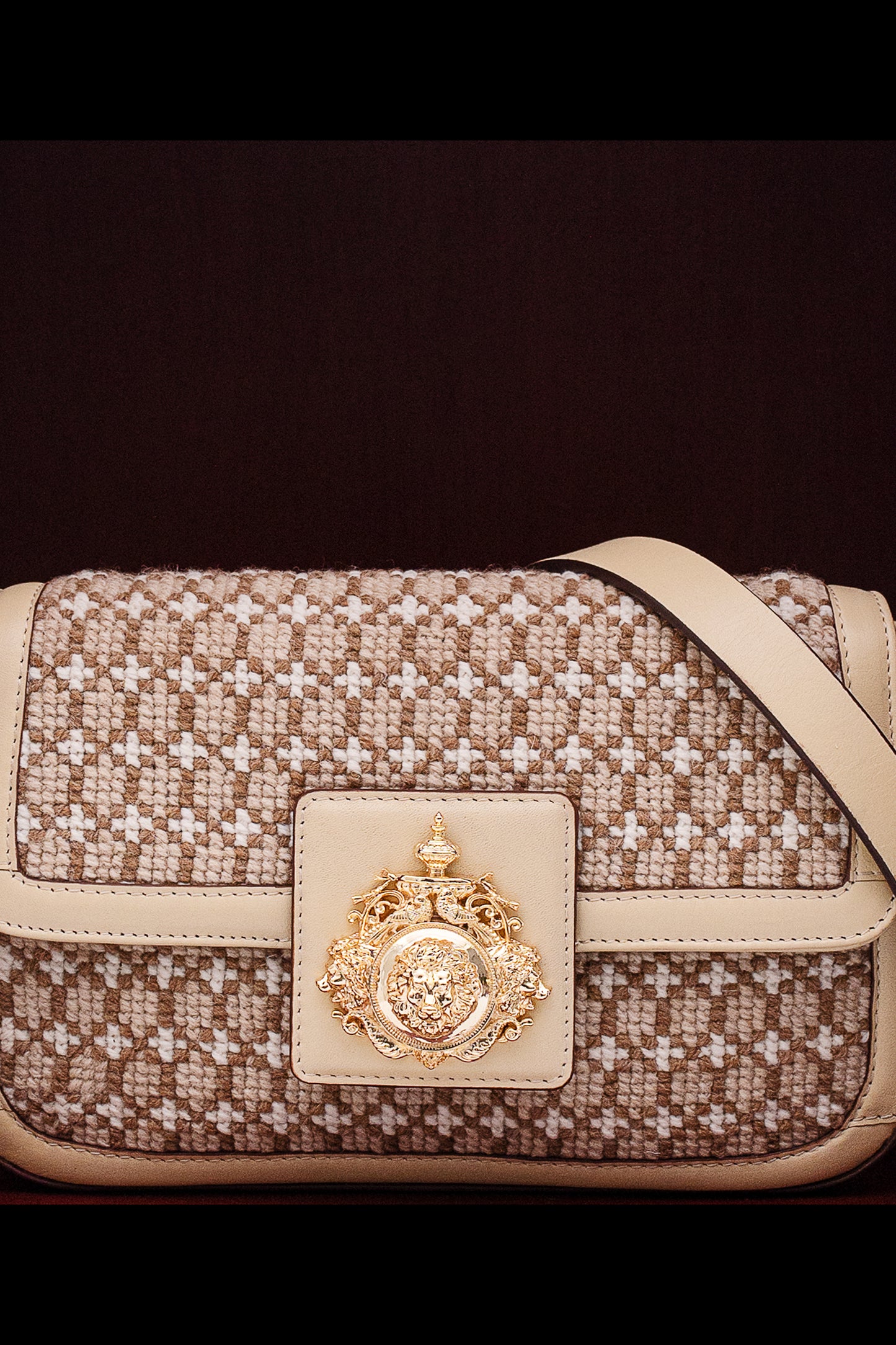 Bold Beige Thread Saddle Work Shoulder Bag