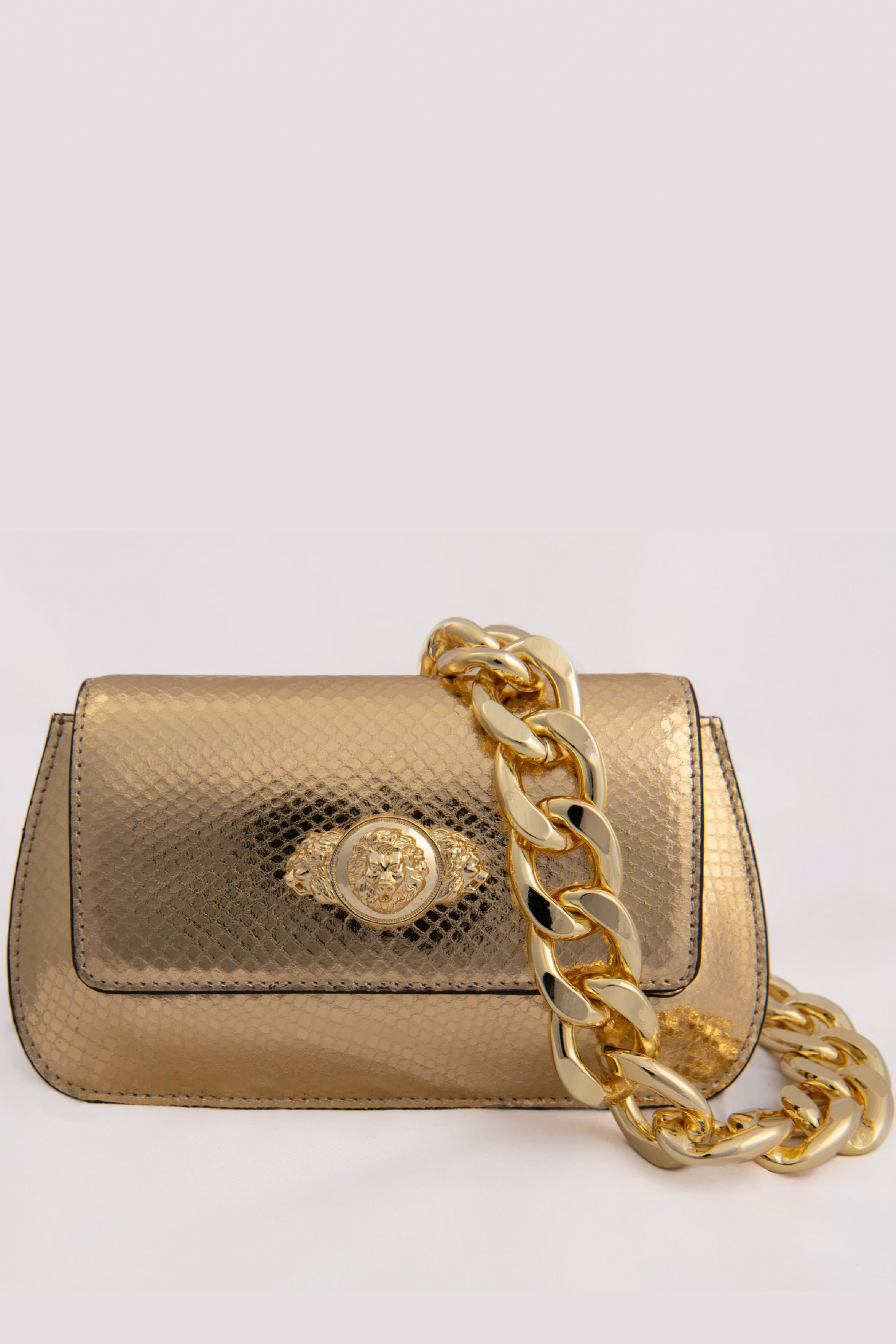 Alluring Gold Textured And Metal Embellishment Elite Leather Clutch