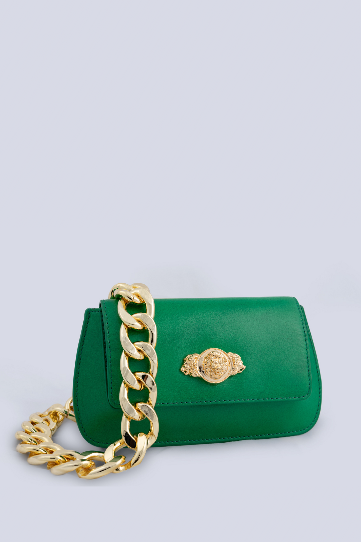 Alluring Metal Embellishment Elite Solid Green Leather Clutch