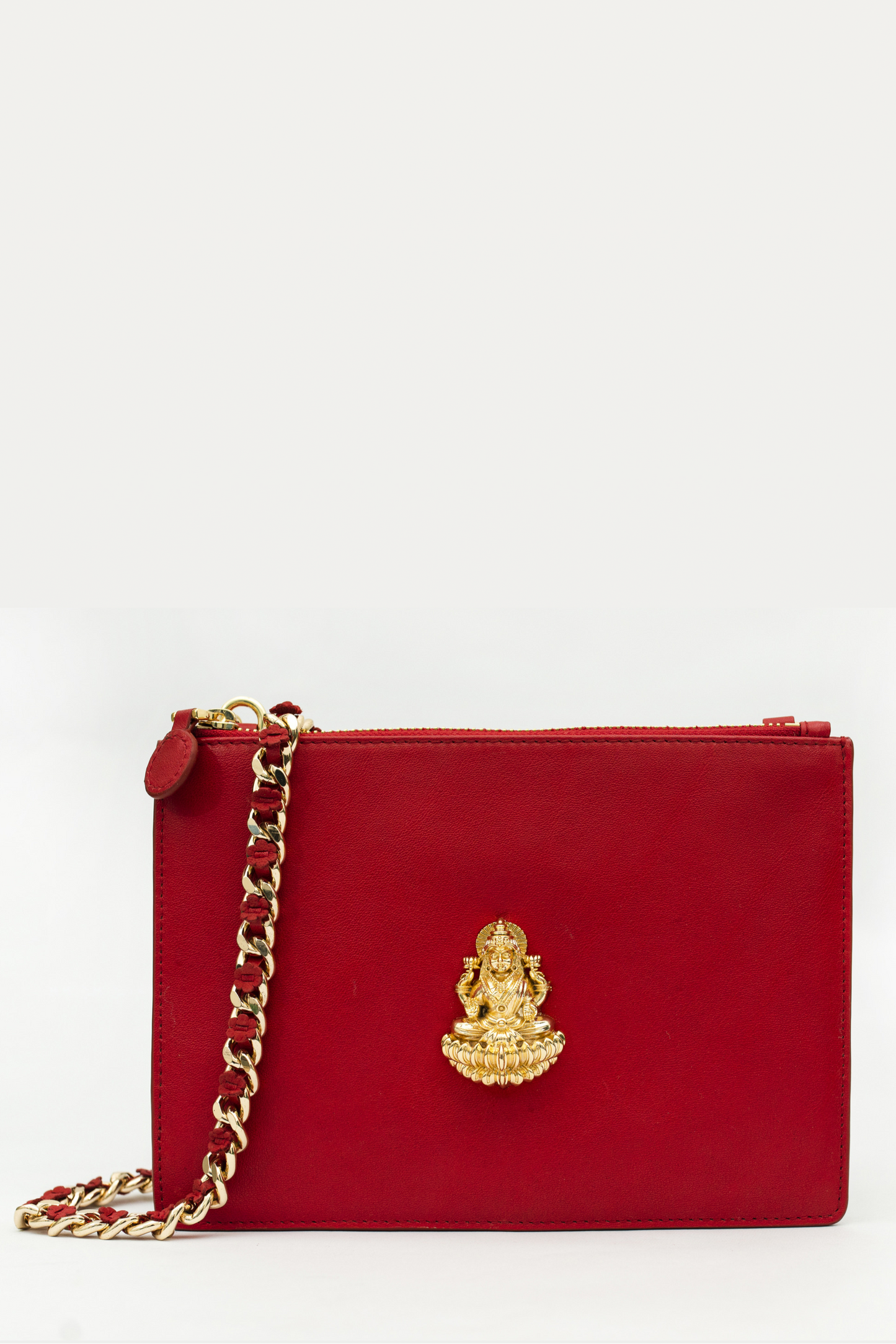 Red Metal Embellished Padmaja Leather Clutch