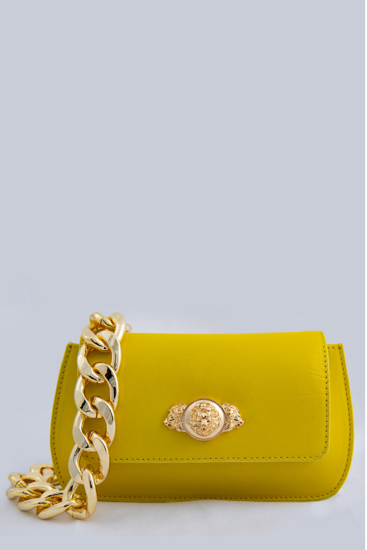 Pop Yellow Metal Embellished Elite Leather Solid Clutch - Golden Muslin