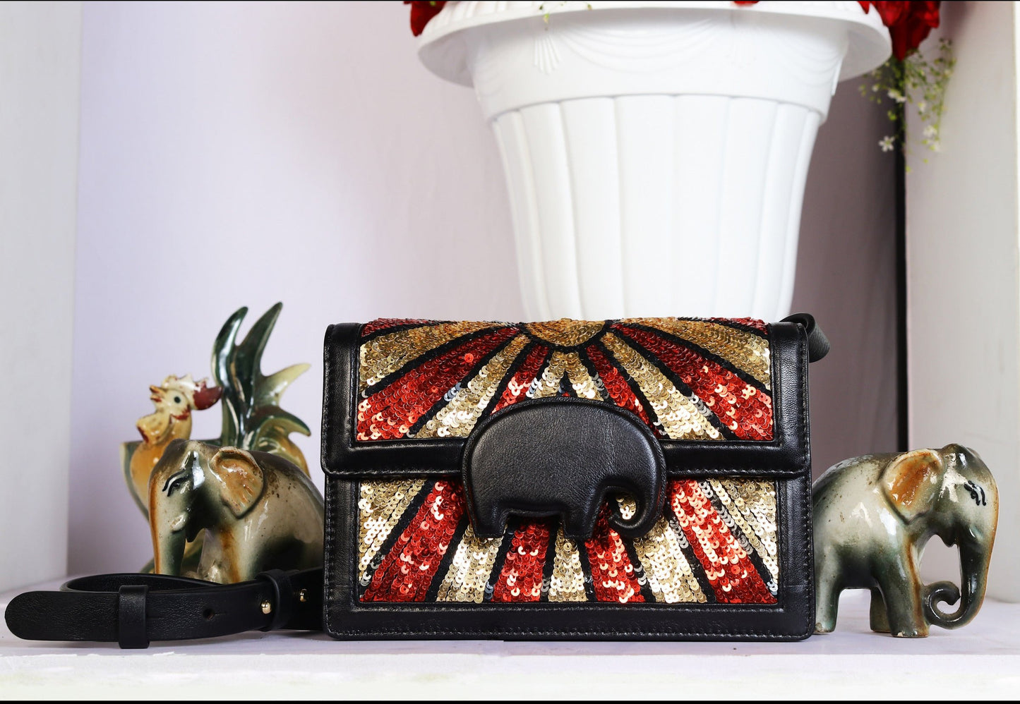 Dazzling Black Sequin Worked Mammoth Bag