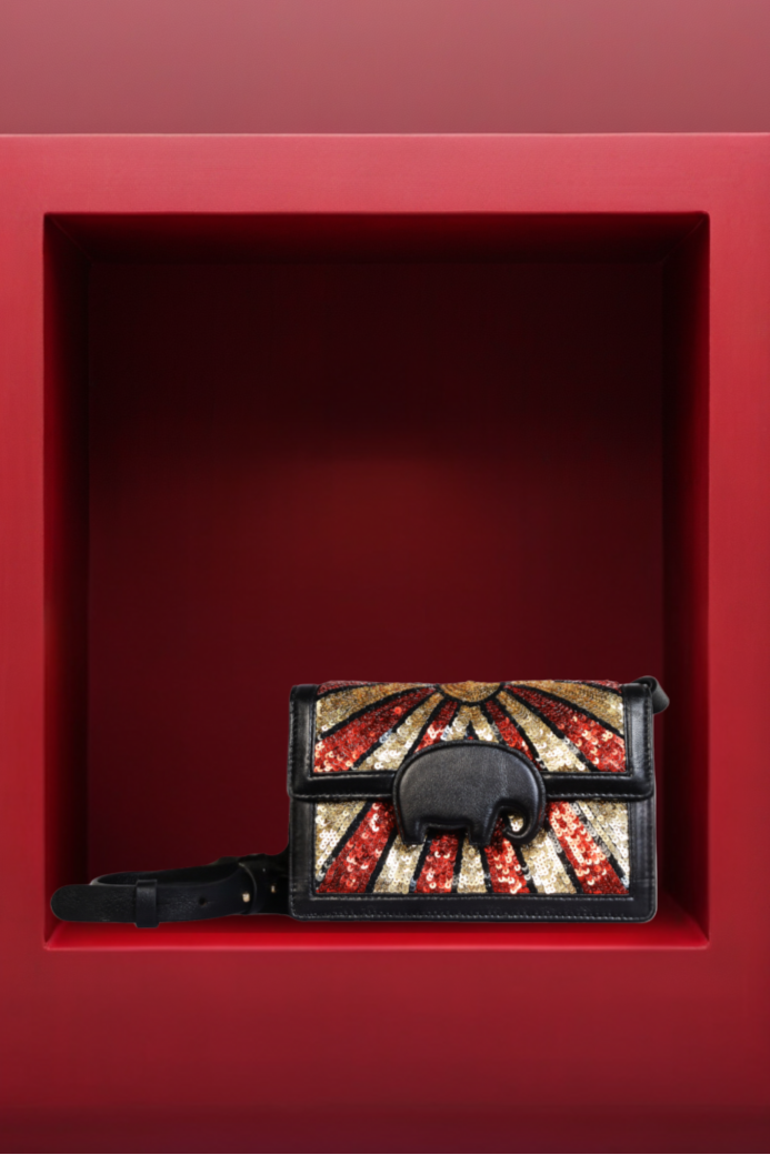 Black Colored Sequin Mammoth Bag - Golden Muslin
