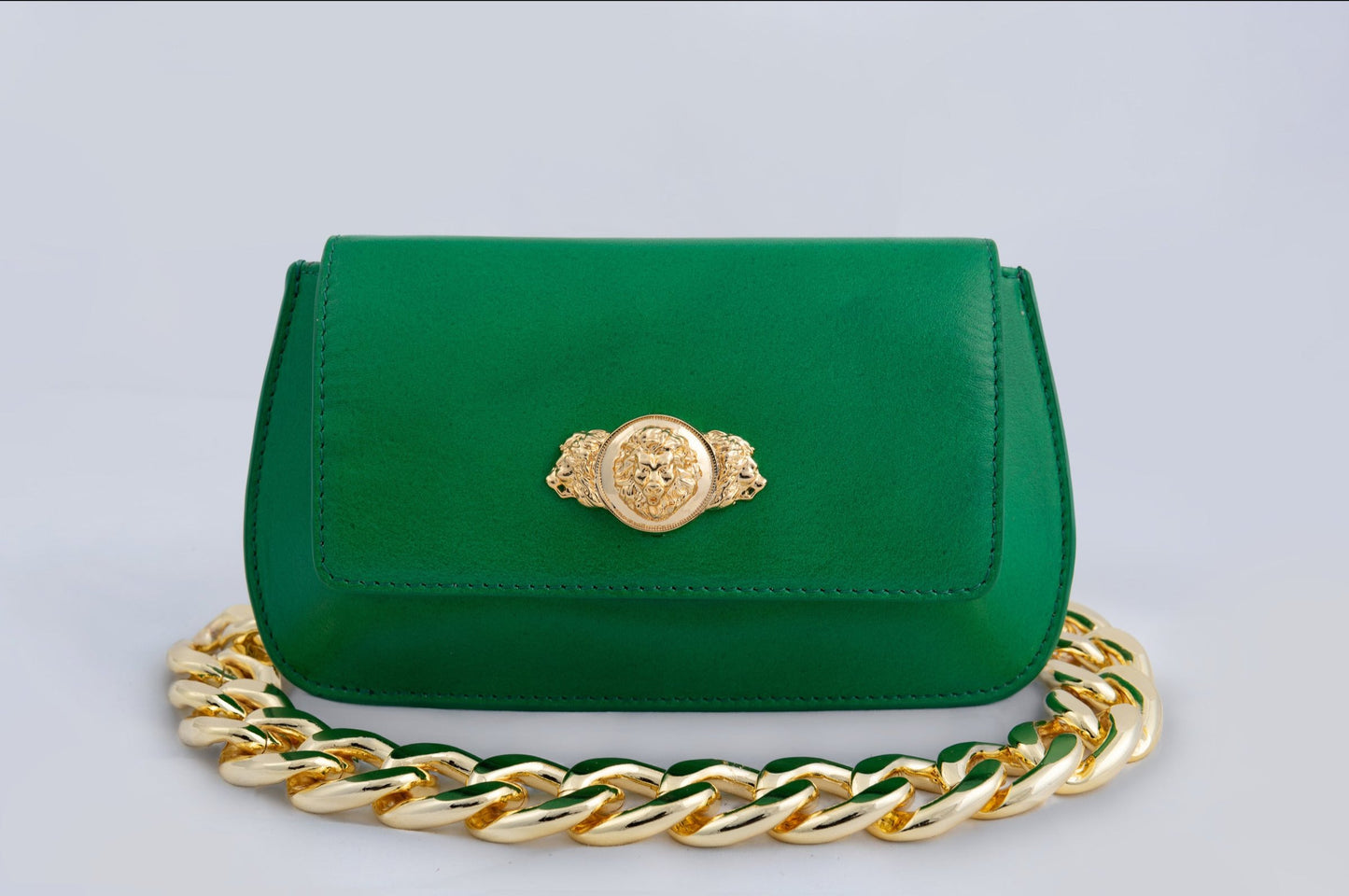 Alluring Metal Embellishment Elite Solid Green Leather Clutch