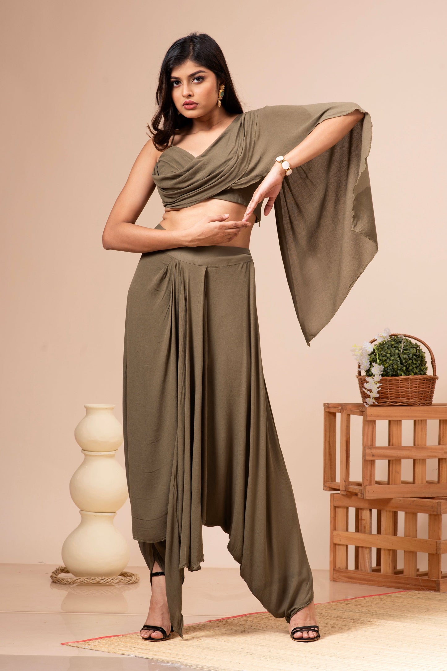 Olive Green Dhoti Pant Set