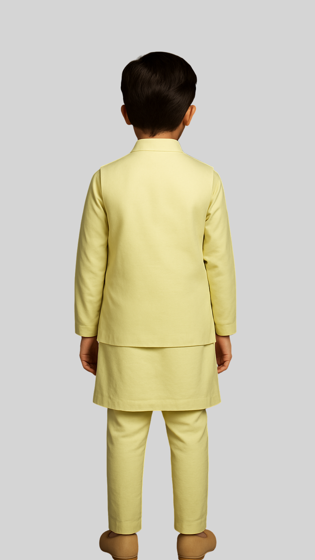 Lime Green Linen Satin Asymmetric Embroidered Nehru Jacket Set For Boys