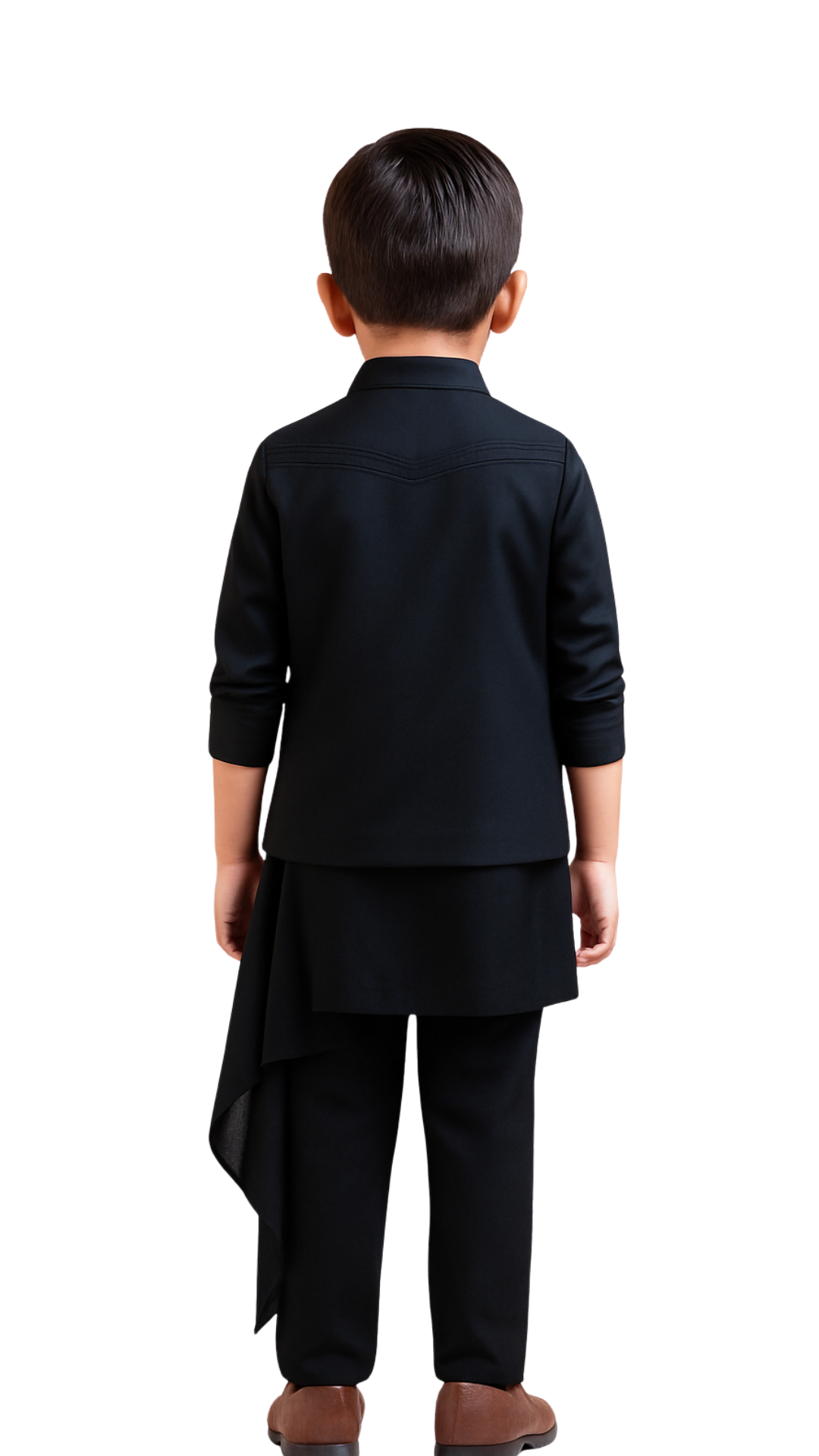 Black Suiting Texture Embroidered Nehru Jacket Set For Boys