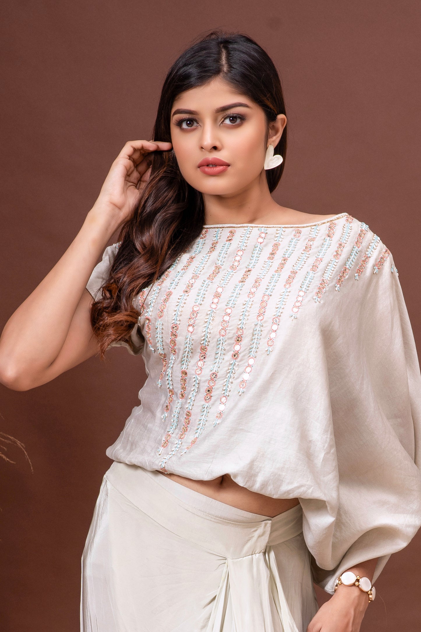Icy Mint Green Crepe Draped Skirt Set