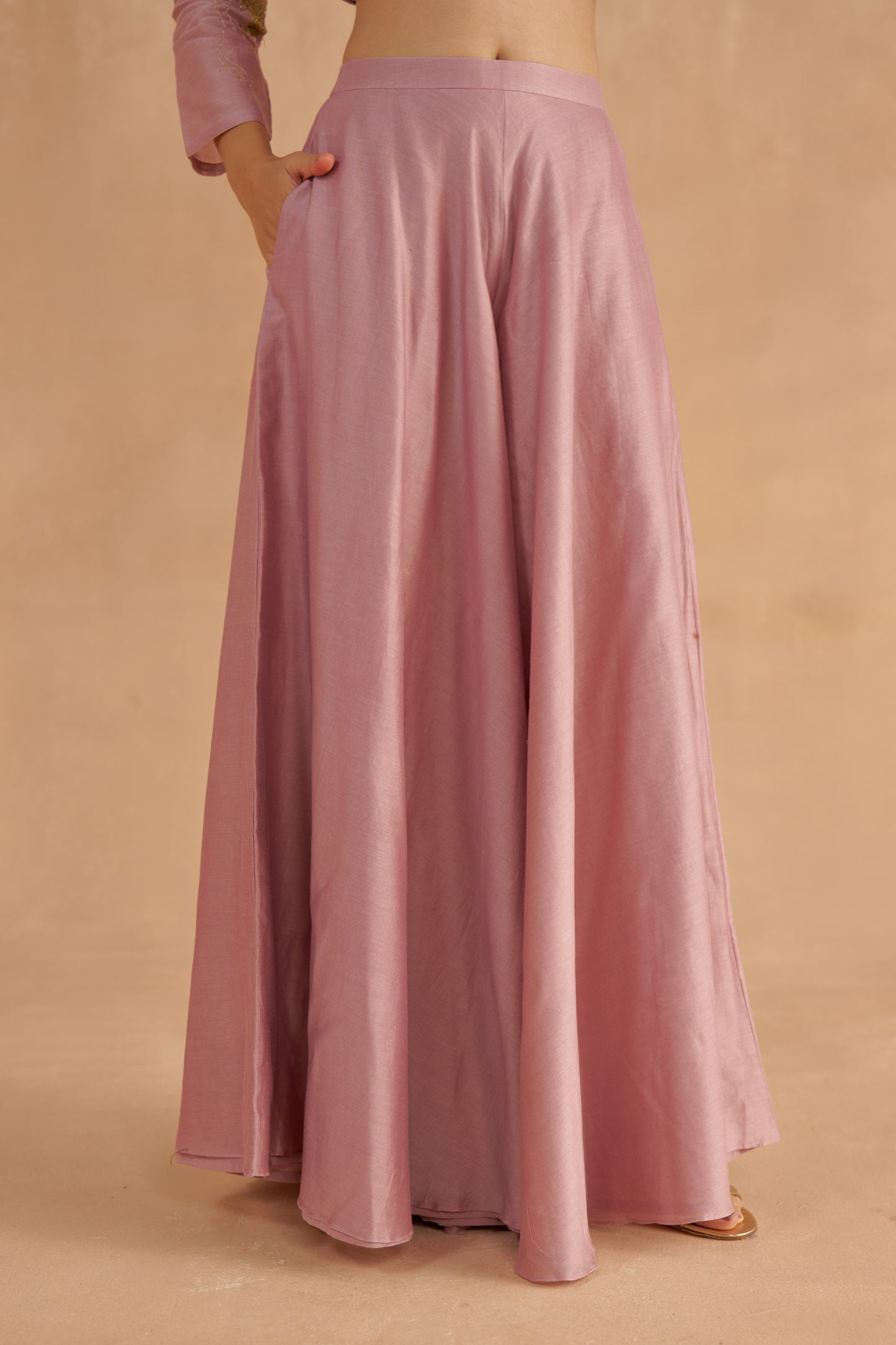 Lilac Chanderi Kurta with Zardozi Lotus Motif and Flared Sharara Pants with Slit
