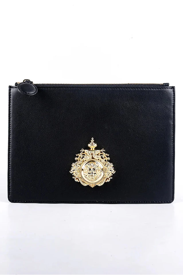Alluring Black Embellished Capital Clutch