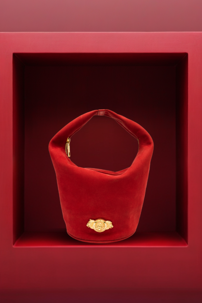 Red Metal Enriched Studio Leather Basket Bag